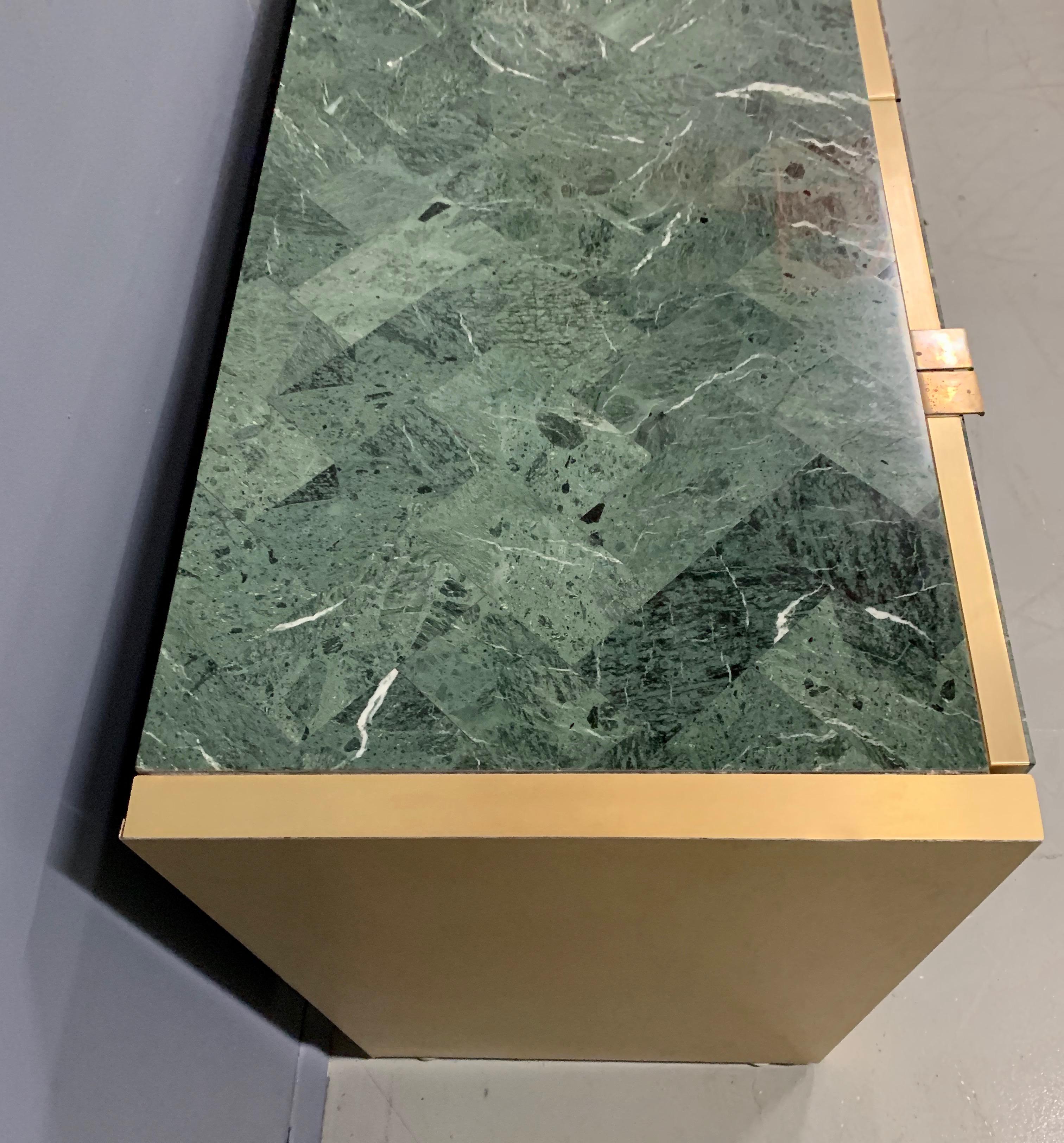 20th Century Ello Green Tessellated Marble and Brushed Brass Credenza