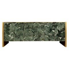 Ello Green Tessellated Marble and Brushed Brass Credenza