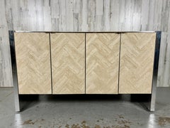 Ello Herringbone Travertine & Chrome Credenza