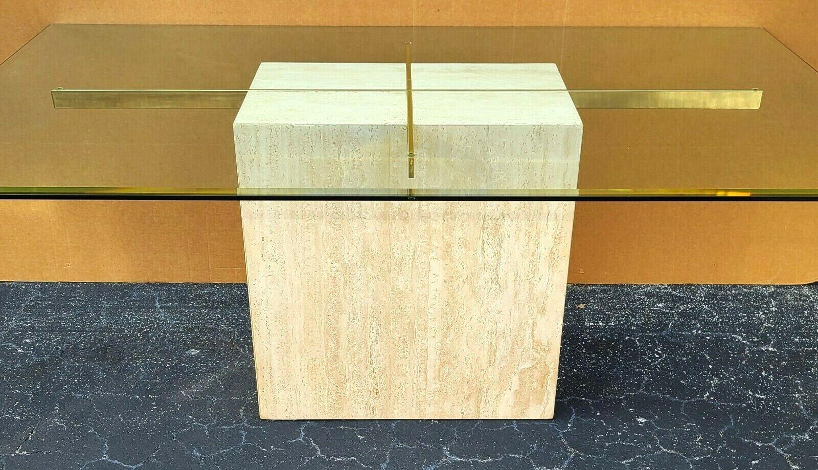 Offering one of our recent Palm Beach Estate fine furniture acquisitions of a MCM Ello Italian travertine marble & glass dining table

Approximate measurements in inches:
28.75