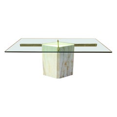 Ello Italian Travertine Marble & Glass Dining Table