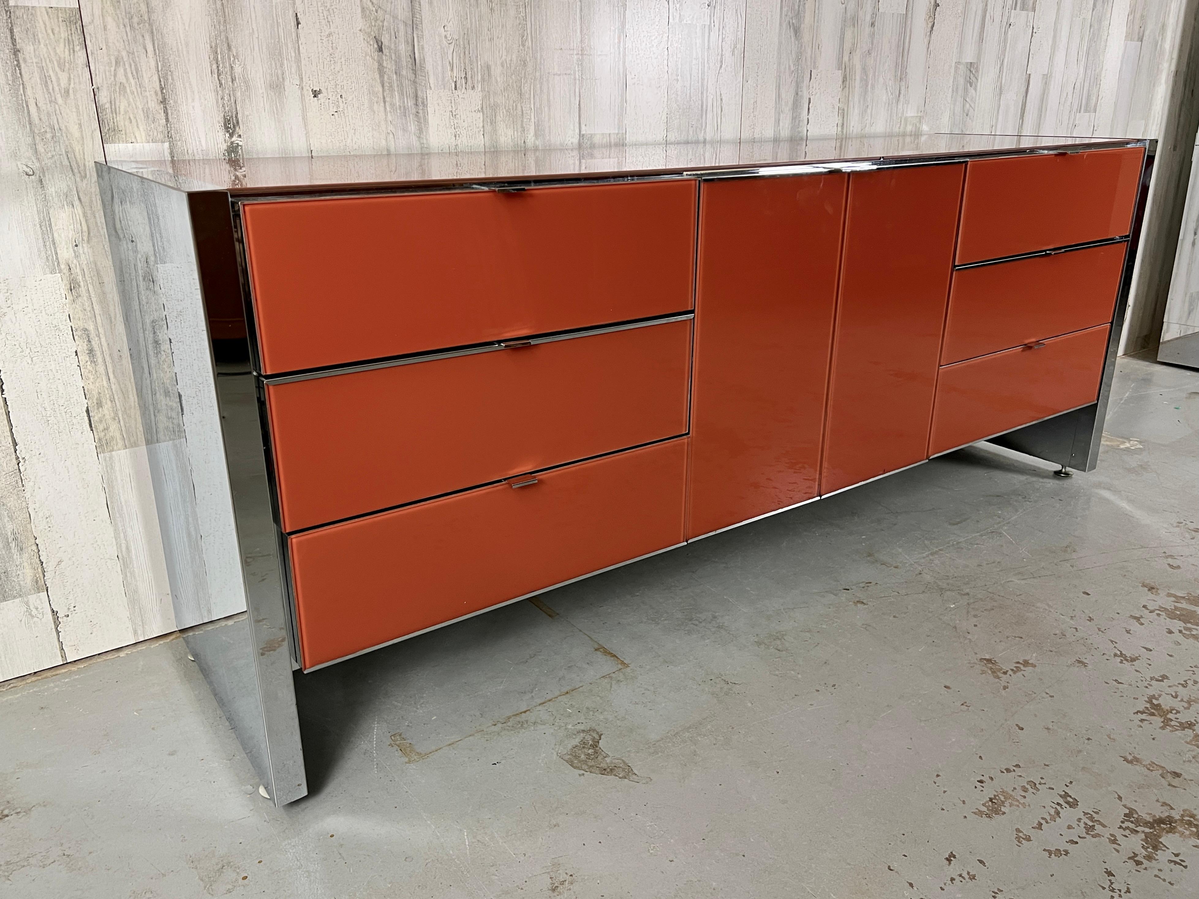 Ello Lacquered Glass and Chrome Credenza 1