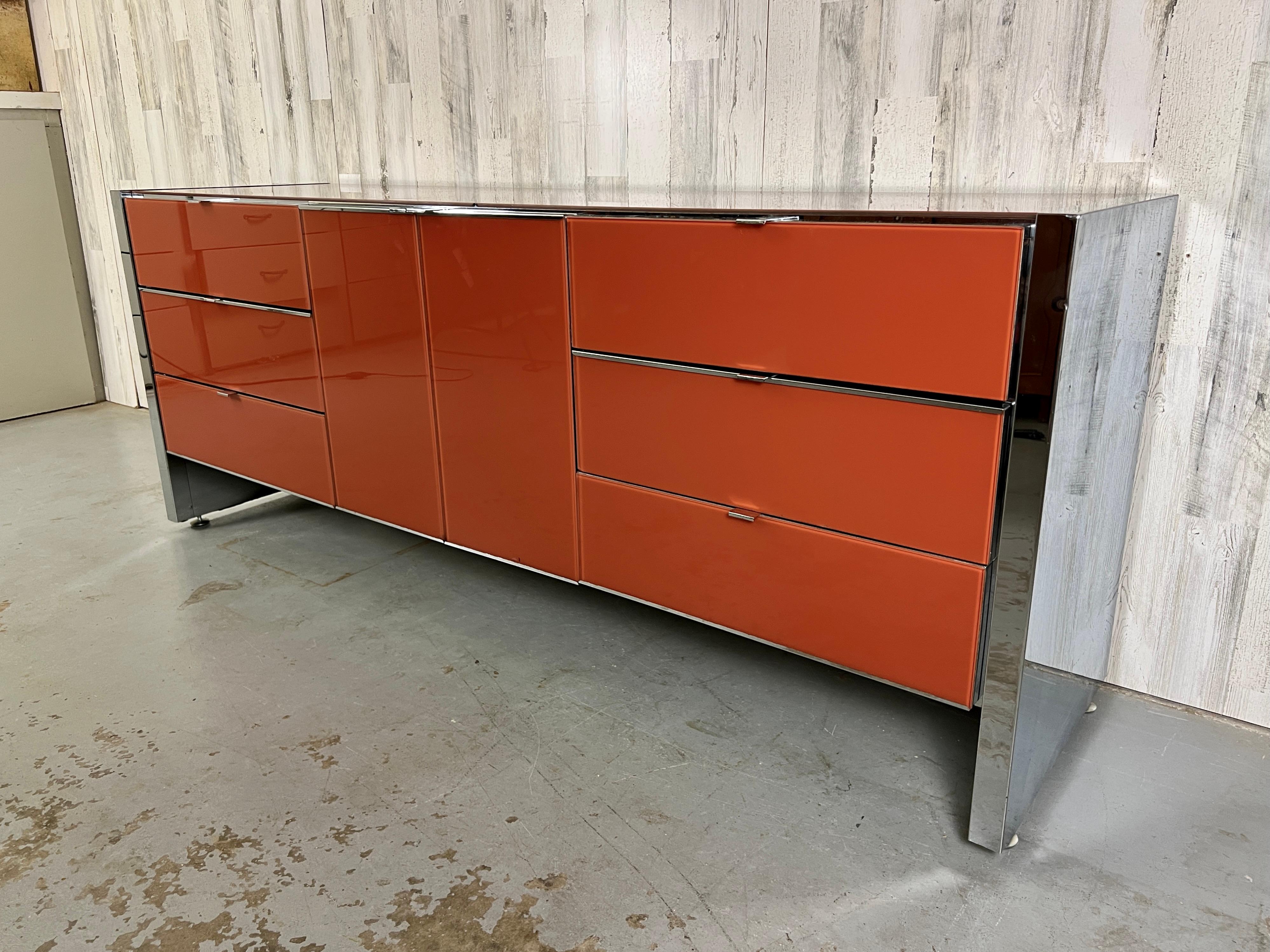 Ello Lacquered Glass and Chrome Credenza 2