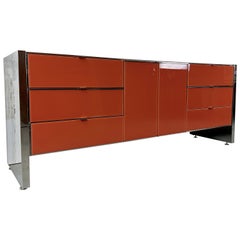 Ello Lacquered Glass and Chrome Credenza