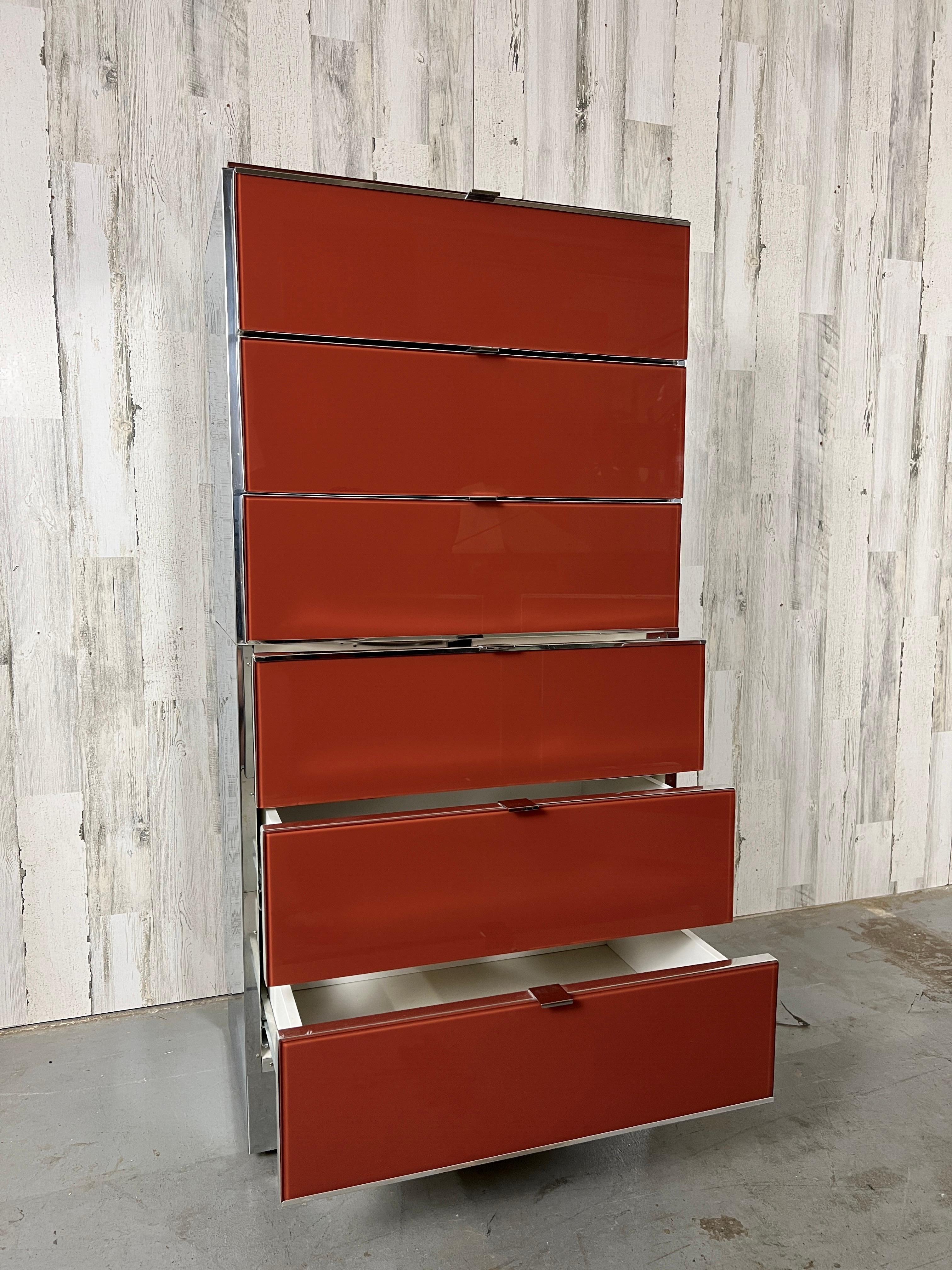 Ello Lacquered Glass and Chrome High Boy Dresser 3