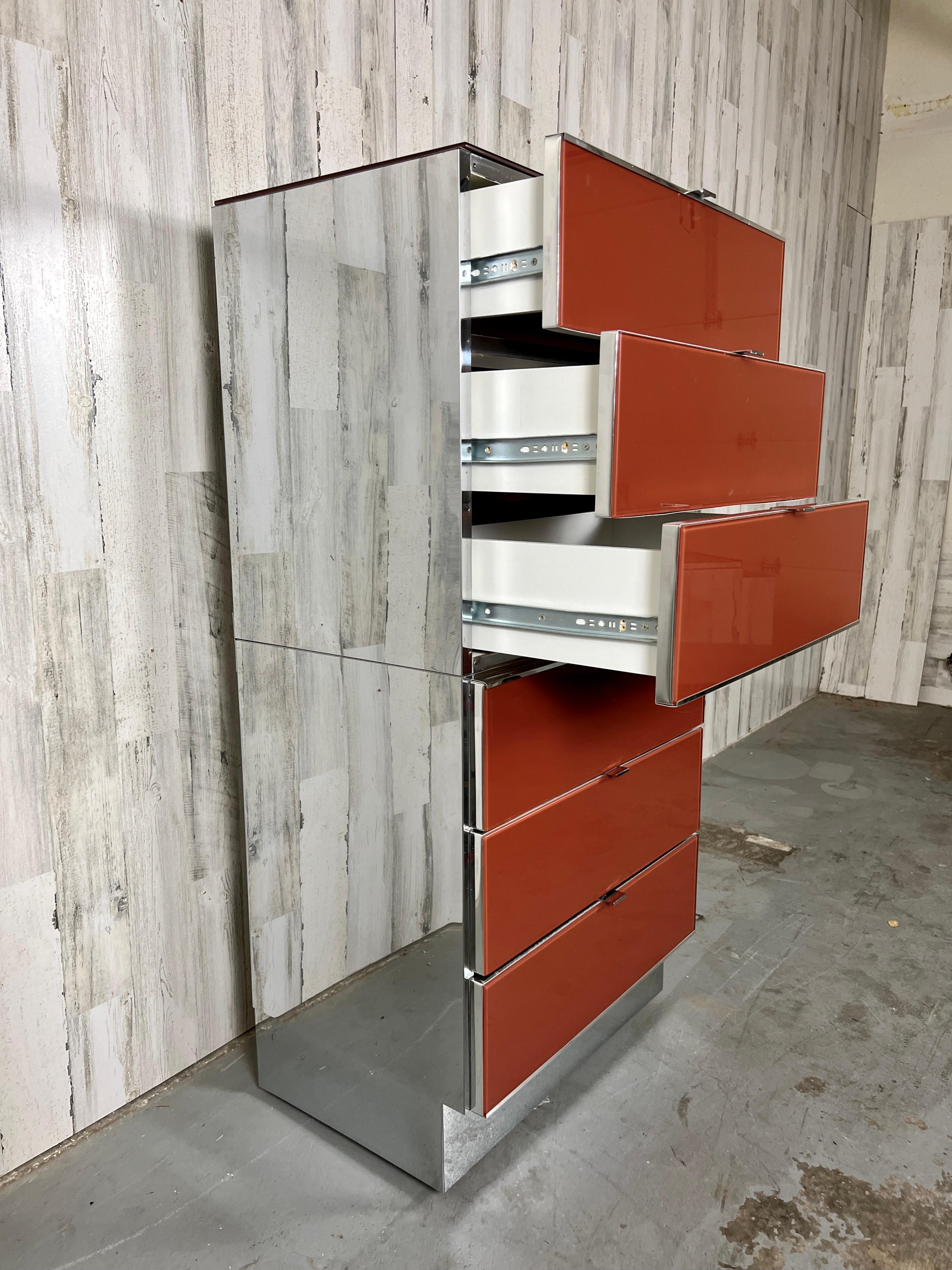 Ello Lacquered Glass and Chrome High Boy Dresser 5