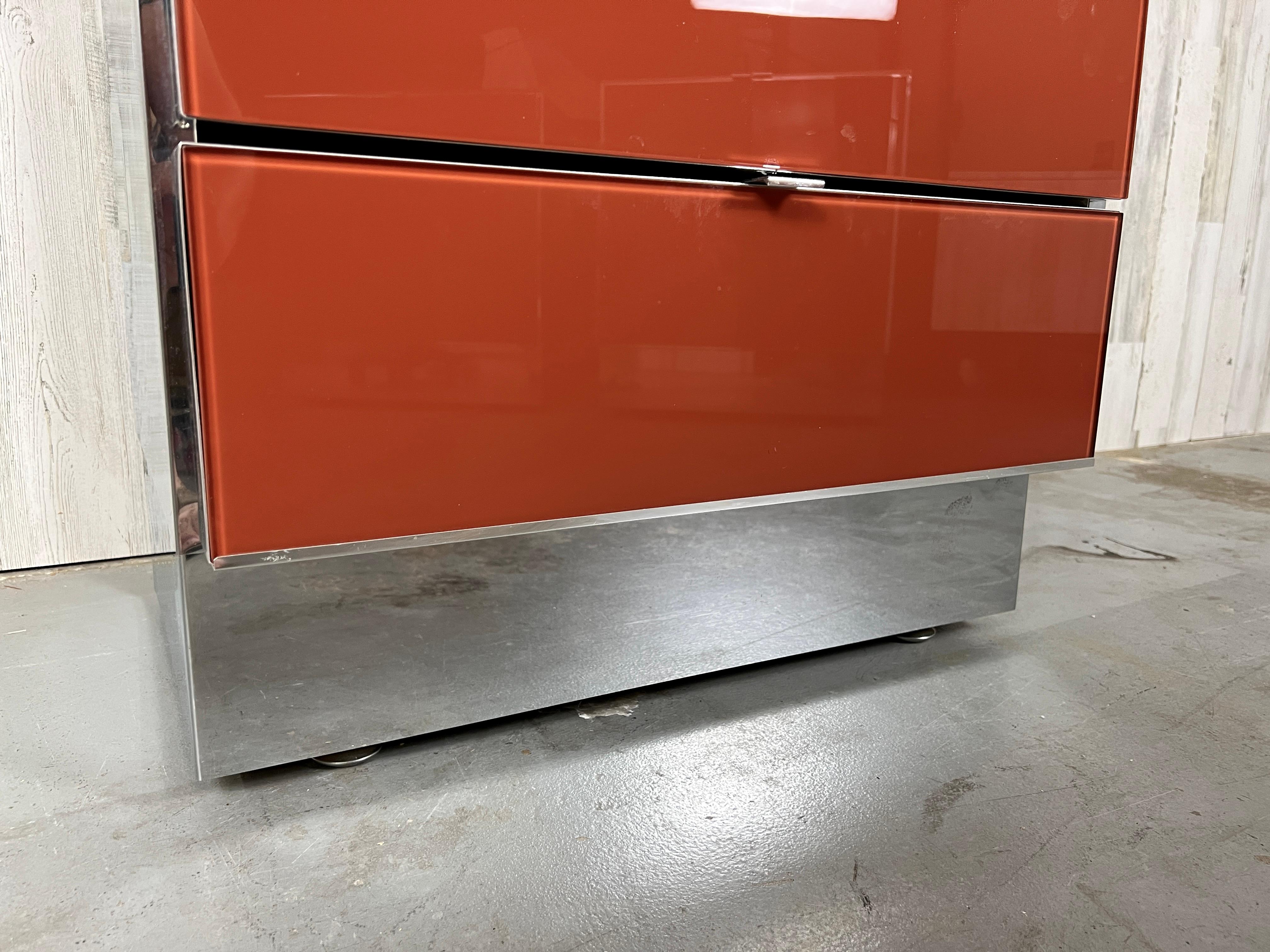 Ello Lacquered Glass and Chrome High Boy Dresser For Sale 7