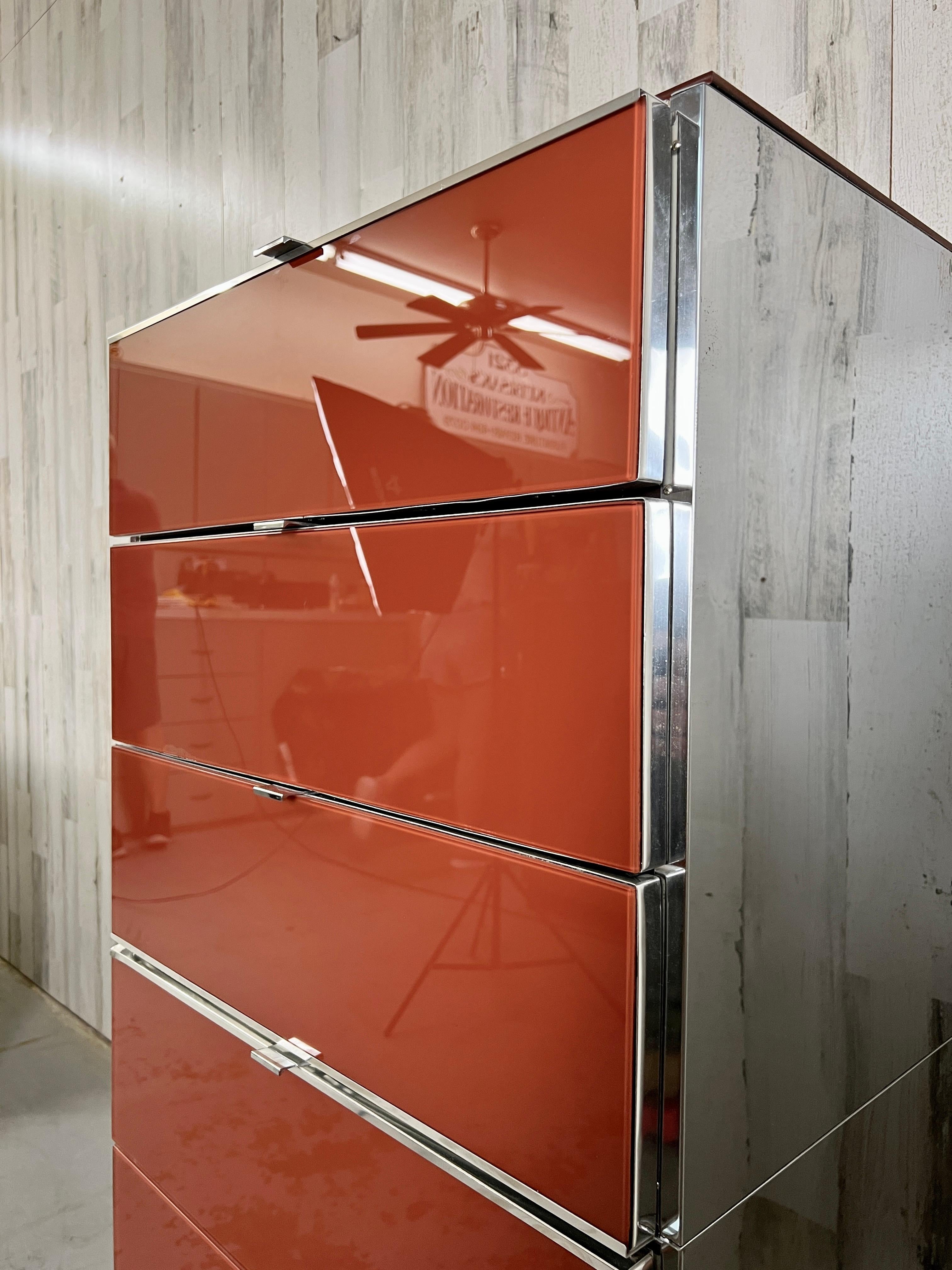 Ello Lacquered Glass and Chrome High Boy Dresser In Good Condition In Denton, TX