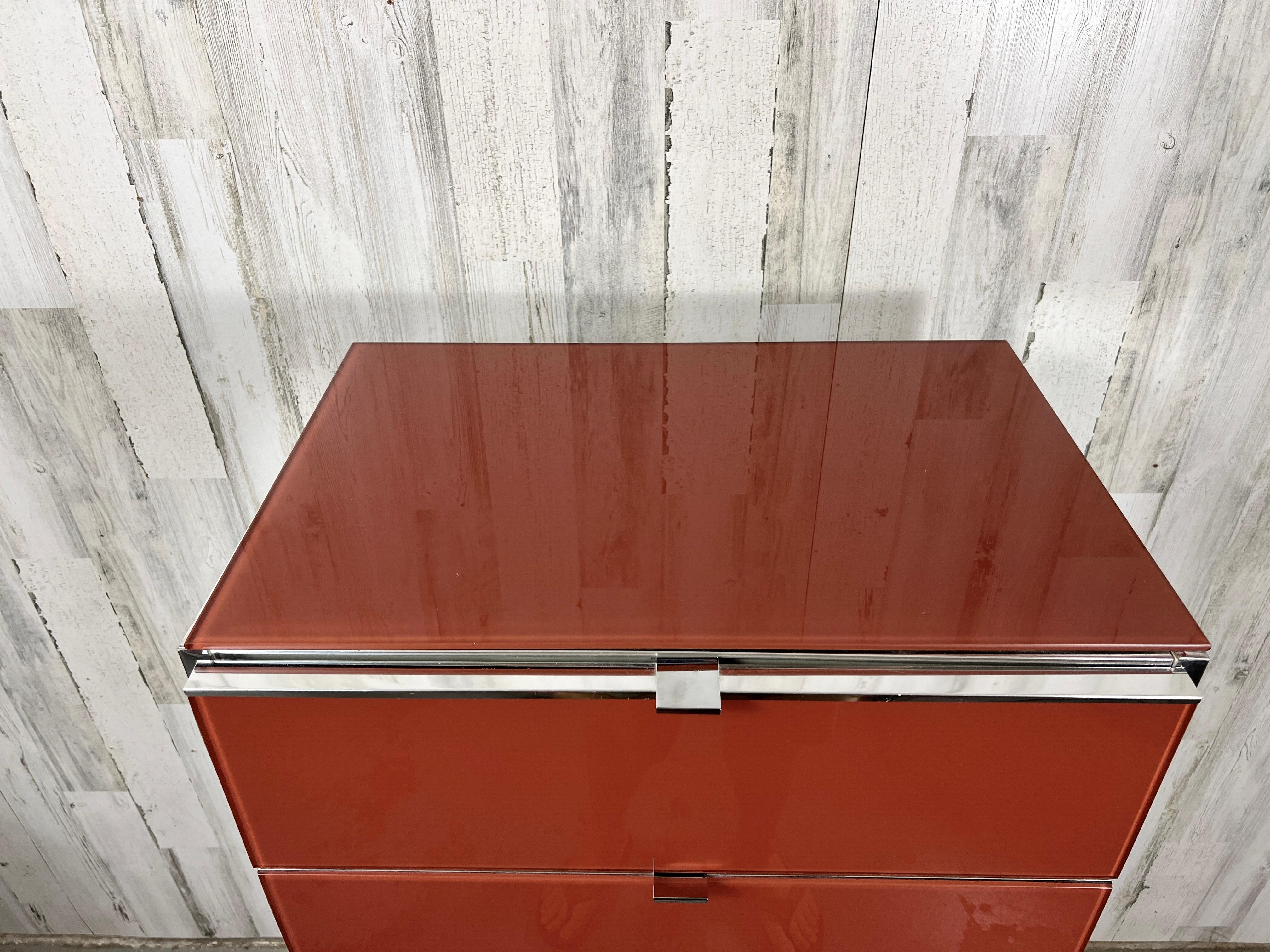 Ello Lacquered Glass and Chrome High Boy Dresser For Sale 1