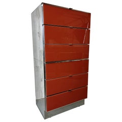 Ello Lacquered Glass and Chrome High Boy Dresser