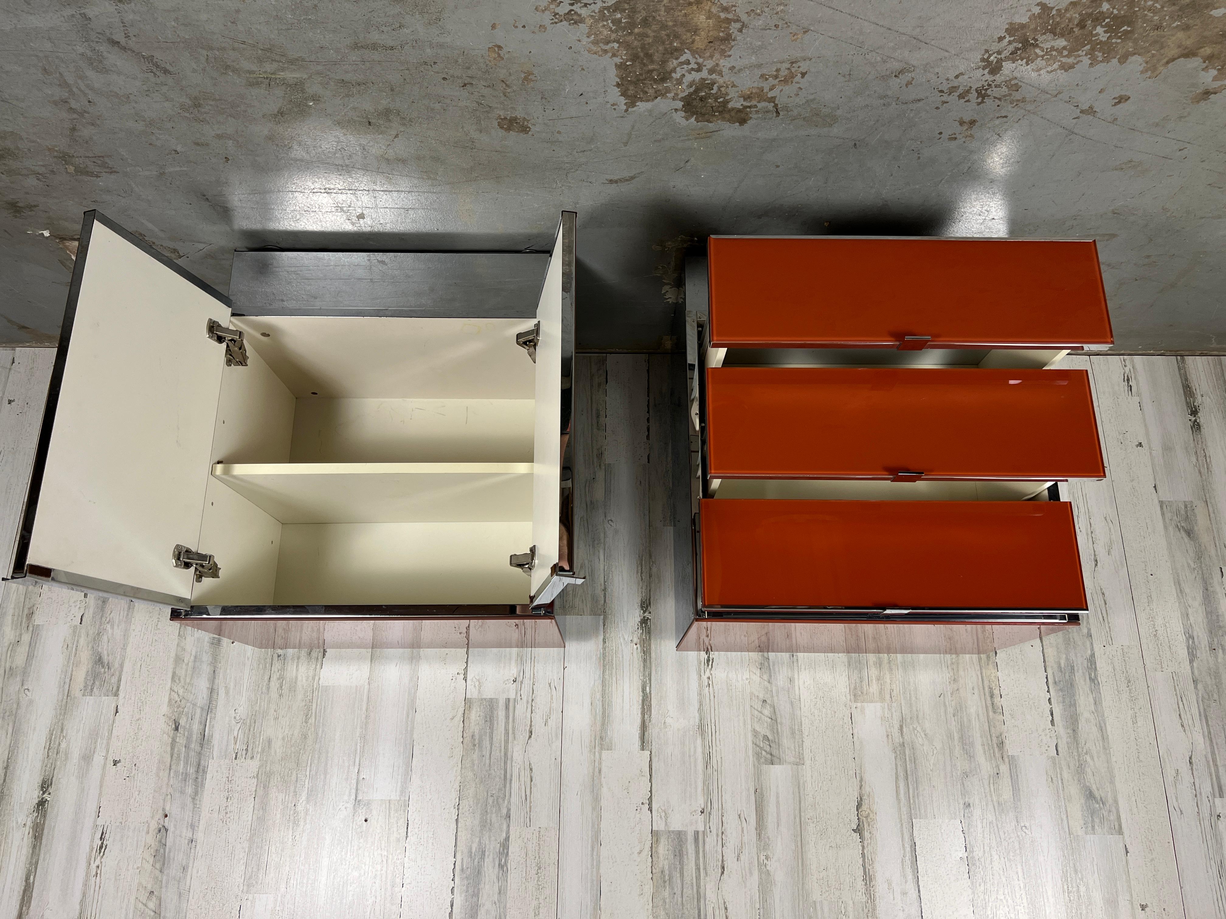 Ello Lacquered Glass and Chrome Nightstands 6