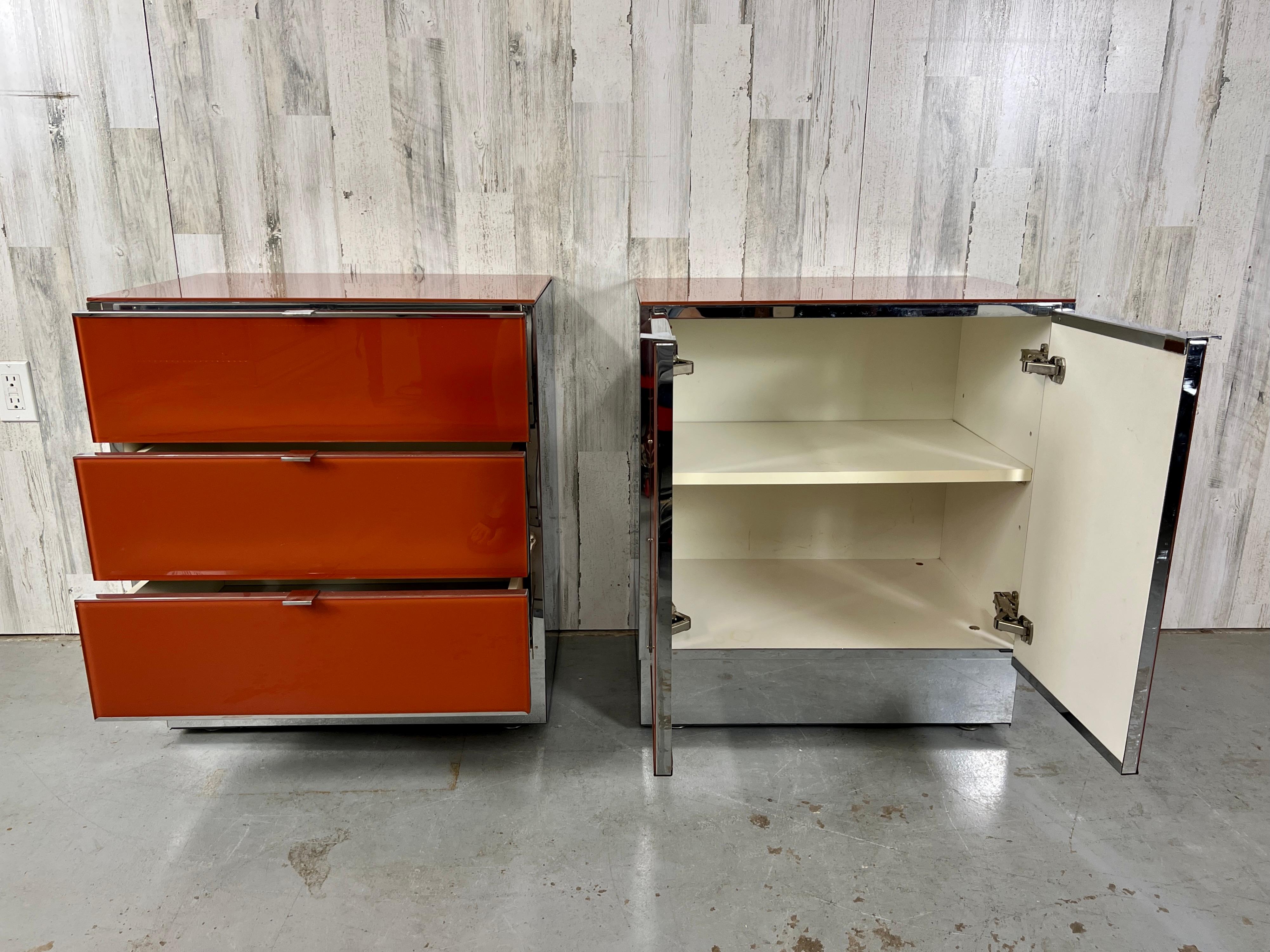 Ello Lacquered Glass and Chrome Nightstands 7