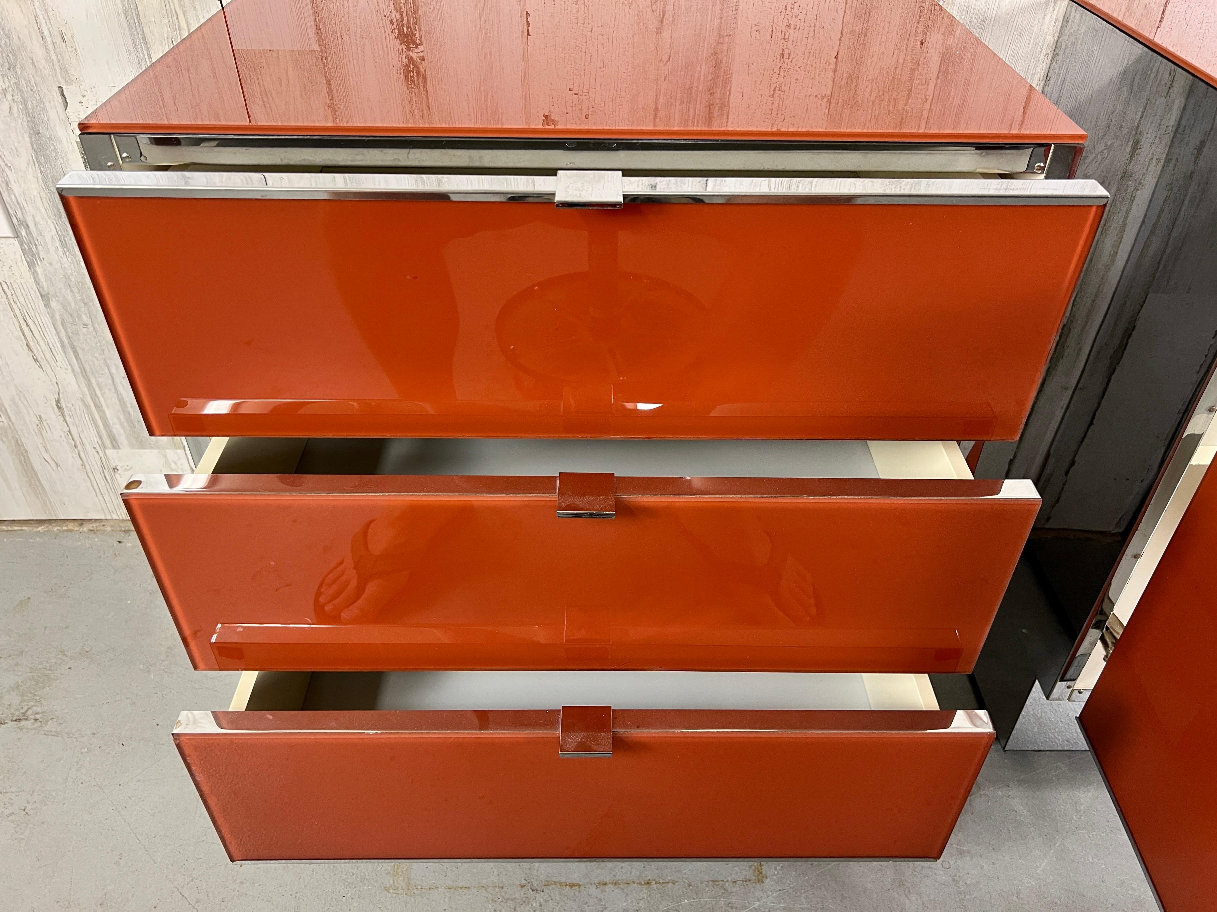 Ello Lacquered Glass and Chrome Nightstands 8