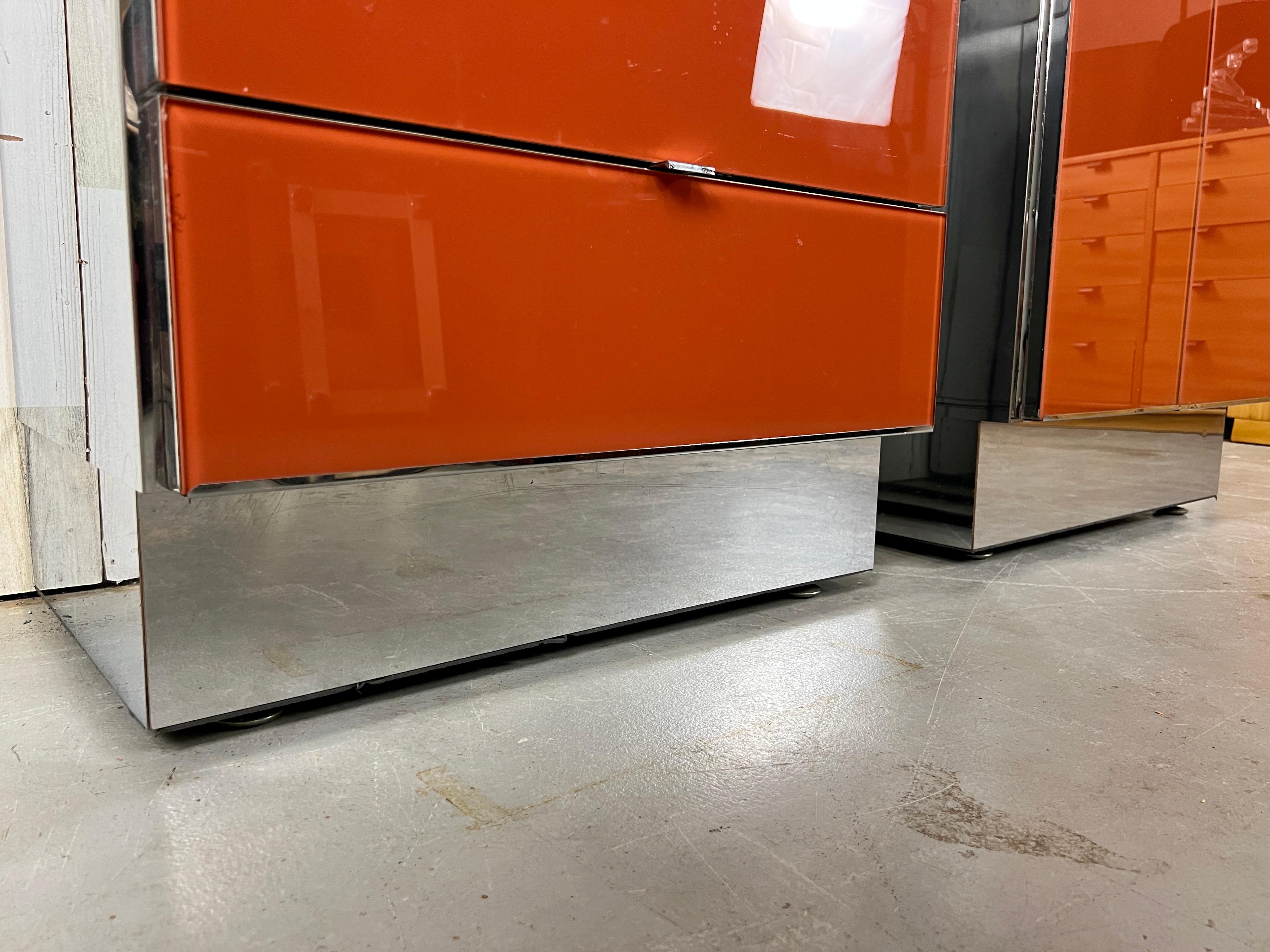 Ello Lacquered Glass and Chrome Nightstands 11