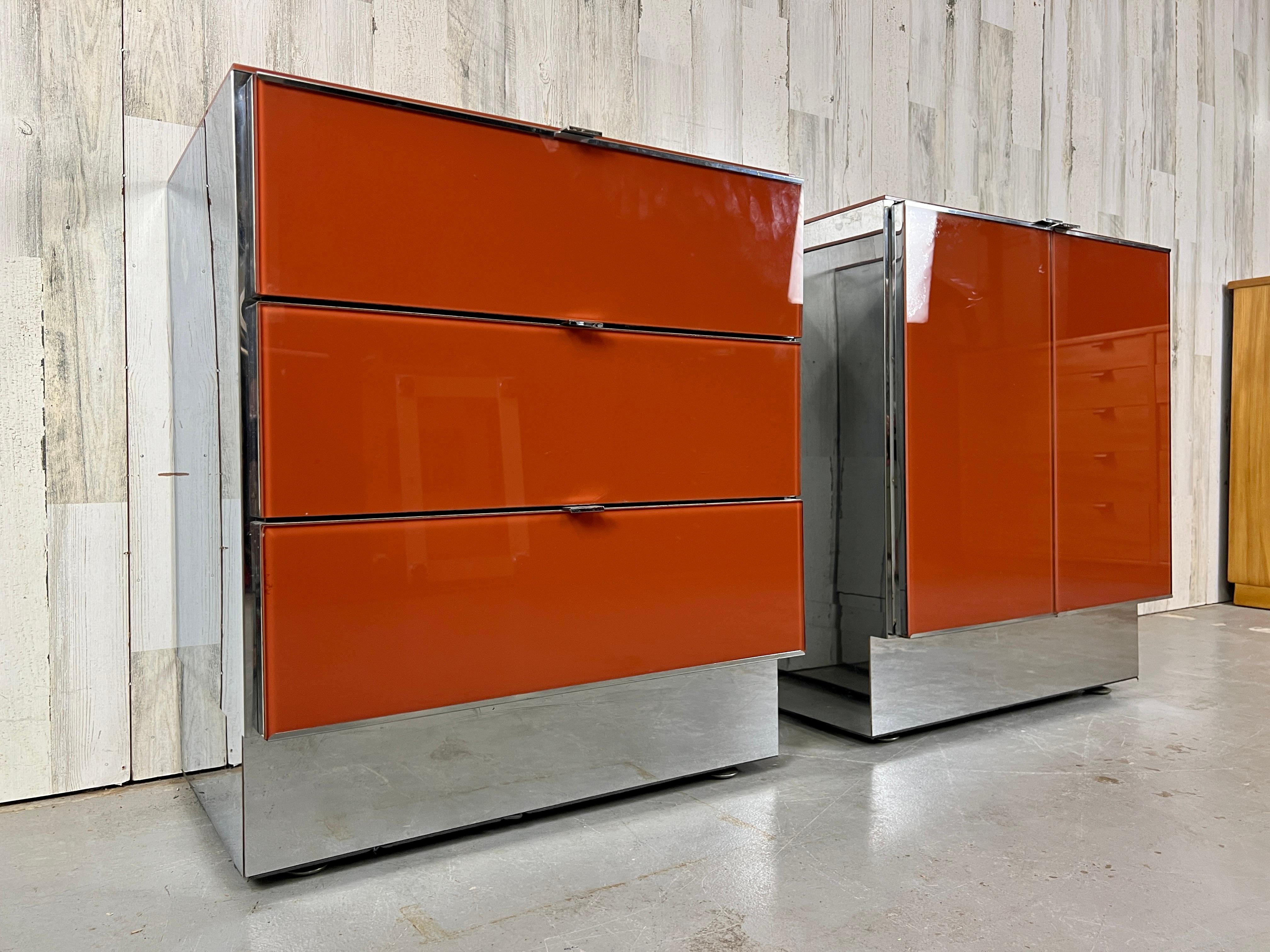 Ello Lacquered Glass and Chrome Nightstands 12