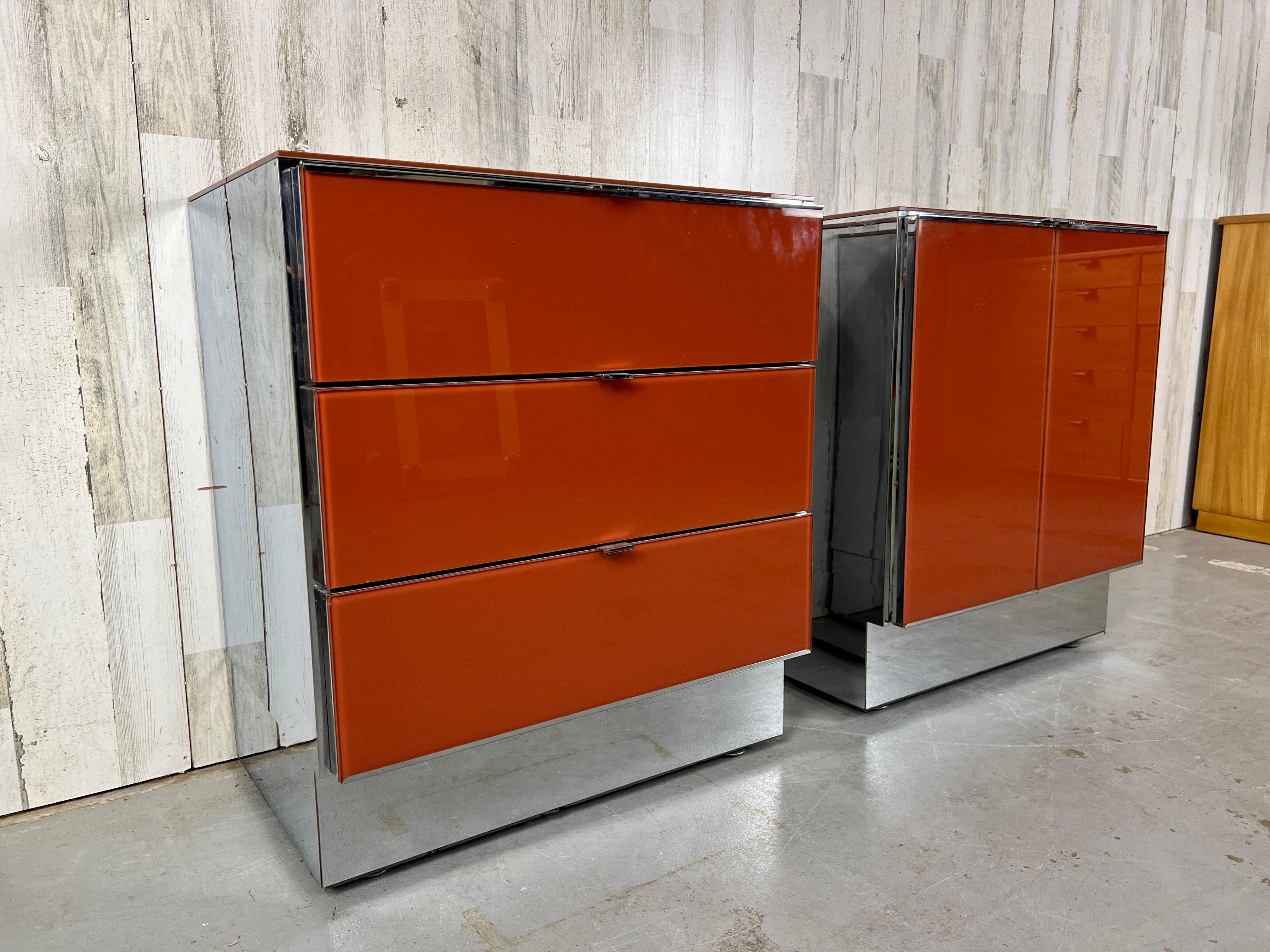 Modern Ello Lacquered Glass and Chrome Nightstands
