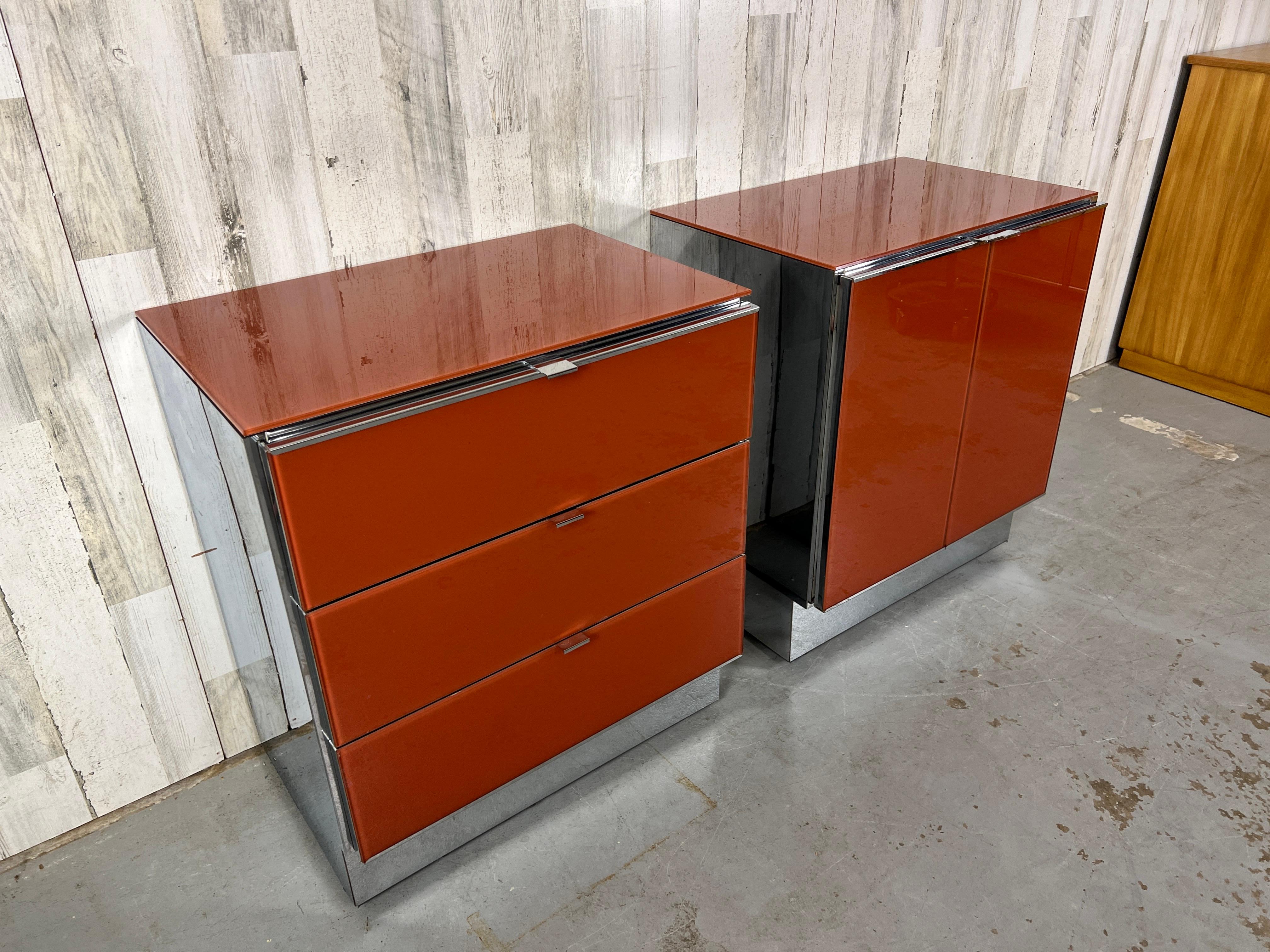 Ello Lacquered Glass and Chrome Nightstands 1