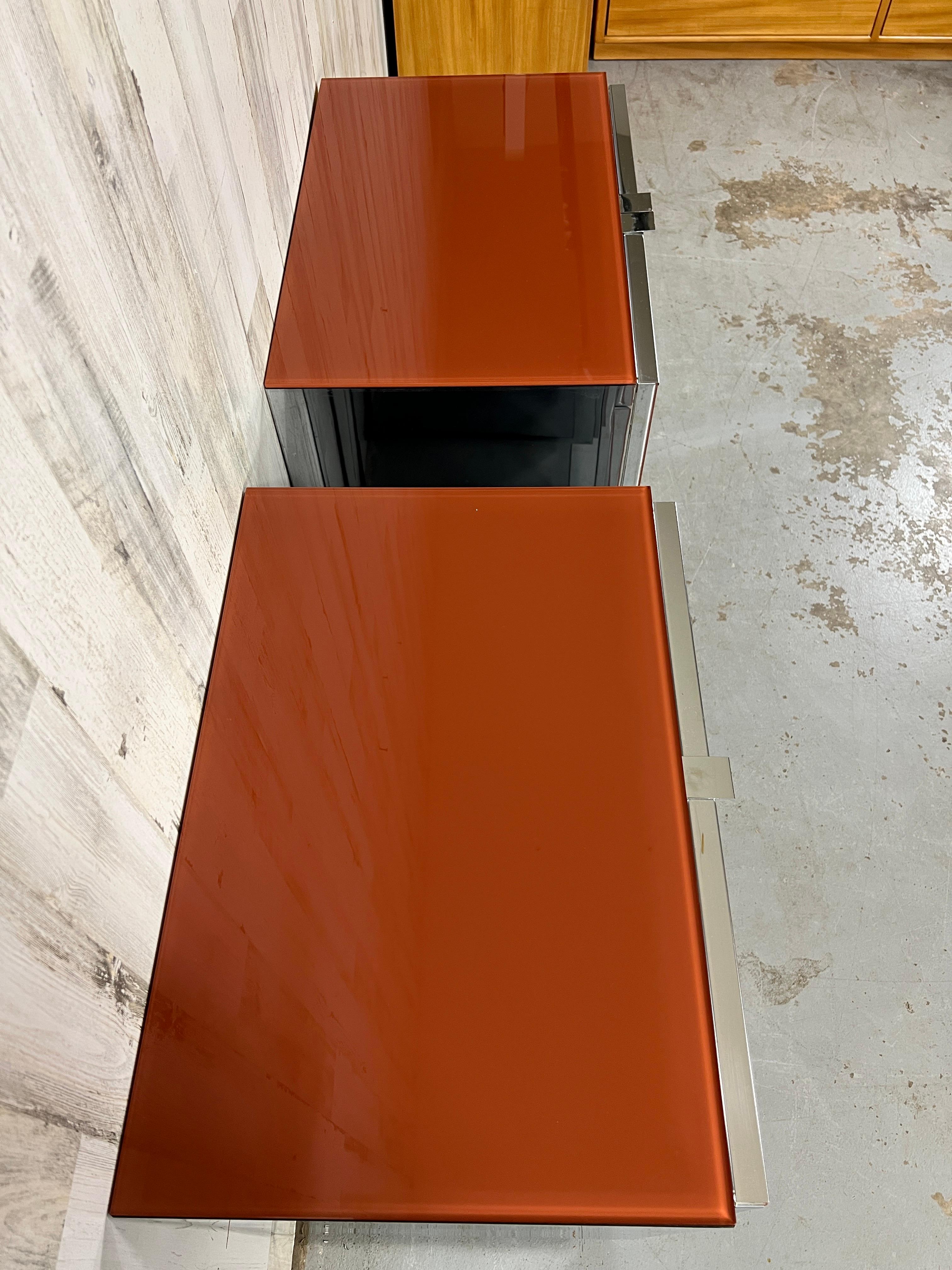 Ello Lacquered Glass and Chrome Nightstands 2