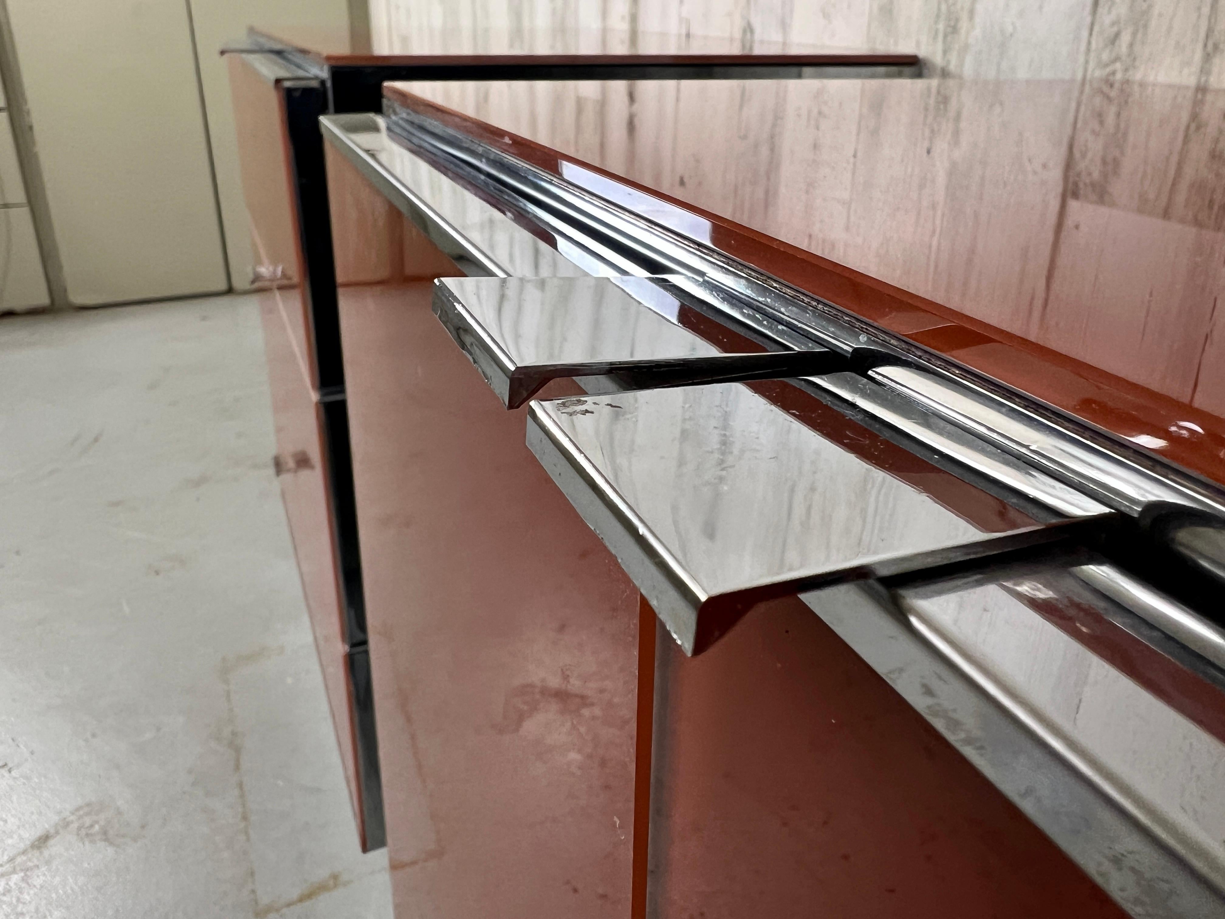 Ello Lacquered Glass and Chrome Nightstands 4