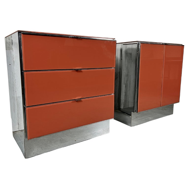 Ello Lacquered Glass and Chrome Nightstands For Sale at 1stDibs