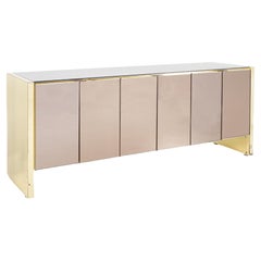 Ello Mid Century Brass and Mirrored Sideboard Credenza