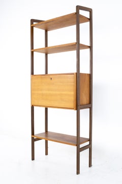 Ello Mid Century Free Standing Walnut Bar Desk Wall Unit Shelving