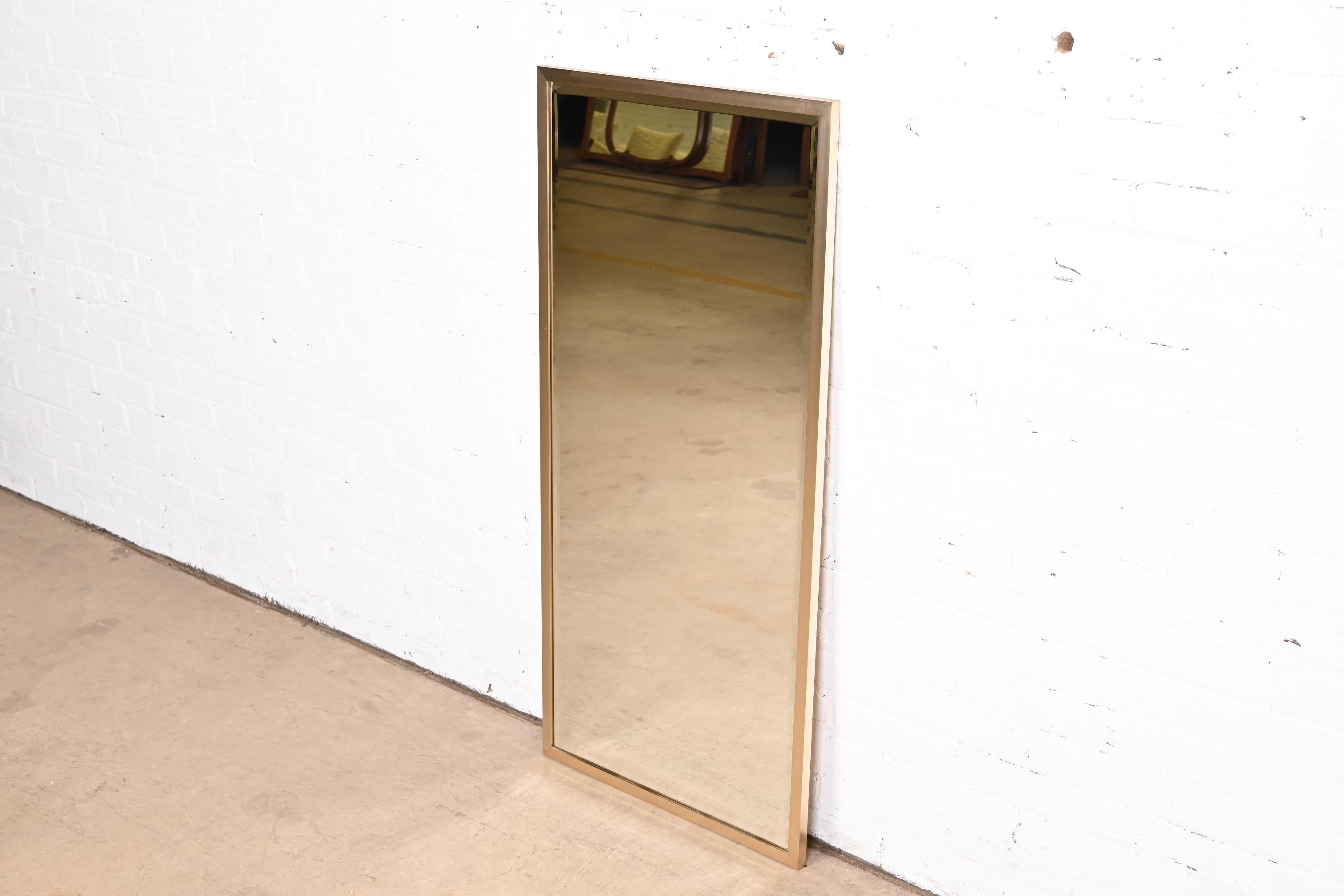 Ello Mid-Century Modern Brass Finish Framed Tall Beveled Wall Mirror, 1970s In Good Condition In South Bend, IN