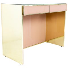 Ello Mid Century Pink Glass and Brass Vanity