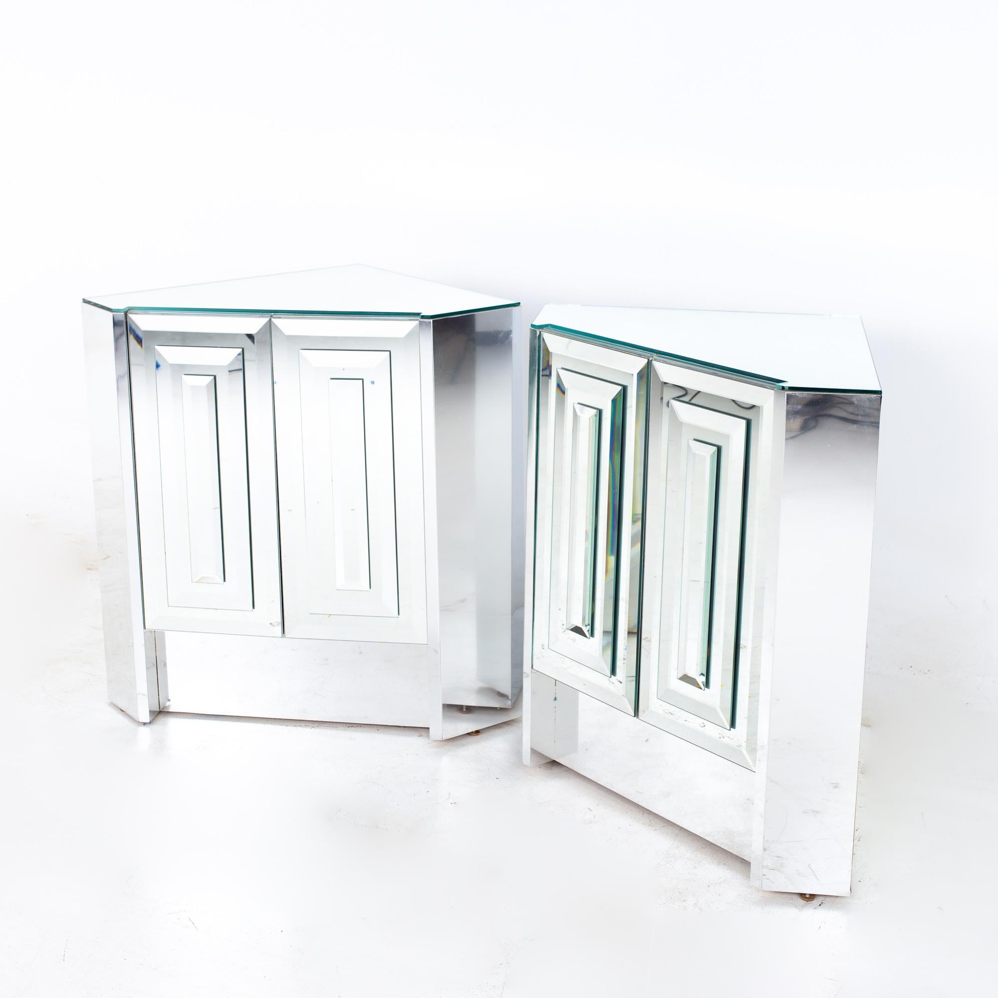 Mid-Century Modern Ello Mid Century Skyscraper Mirrored Corner Nightstands, a Pair For Sale