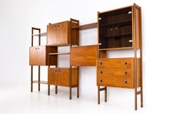 Ello Mid Century Teak Chrom und Rauchglas 4 Feld freistehende Wandeinheit