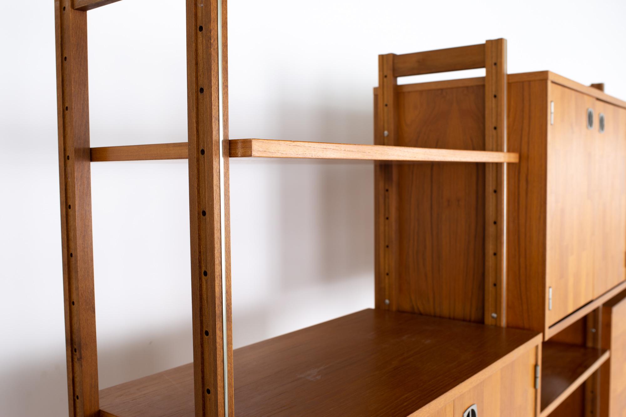 Late 20th Century Ello Mid Century Teak Chrome and Smoked Glass 4 Bay Freestanding Wall Unit