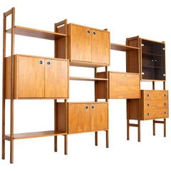 Ello Mid Century Teak Chrome and Smoked Glass 4 Bay Freestanding Wall Unit