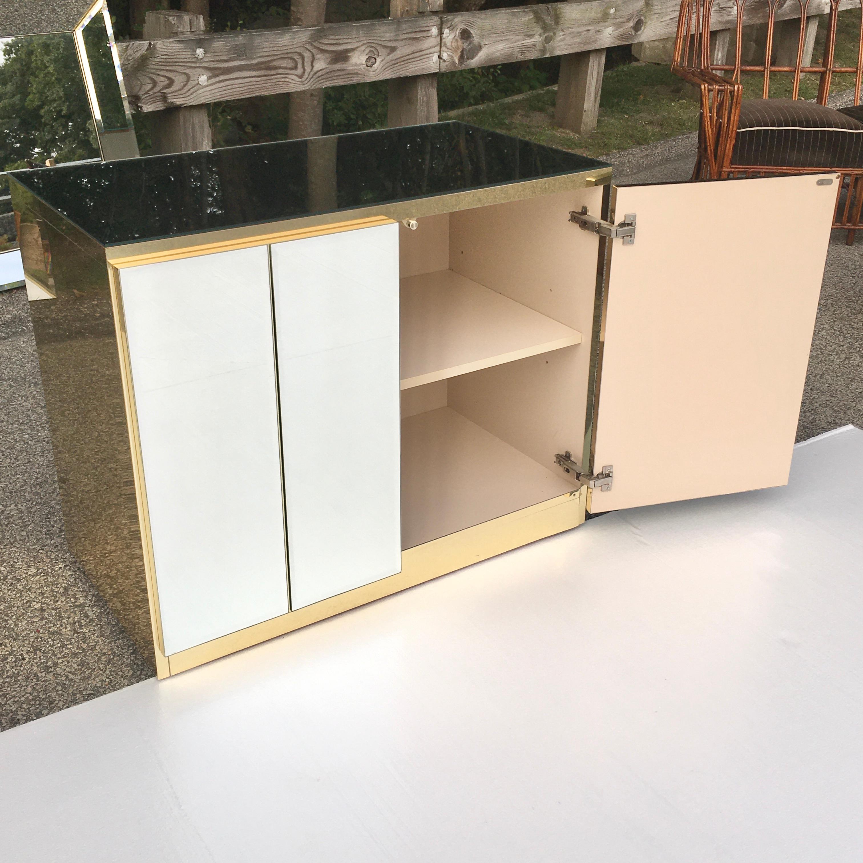 ELLO Mirror and Brass Bar Cabinet by O. B. Solie In Good Condition In Hanover, MA