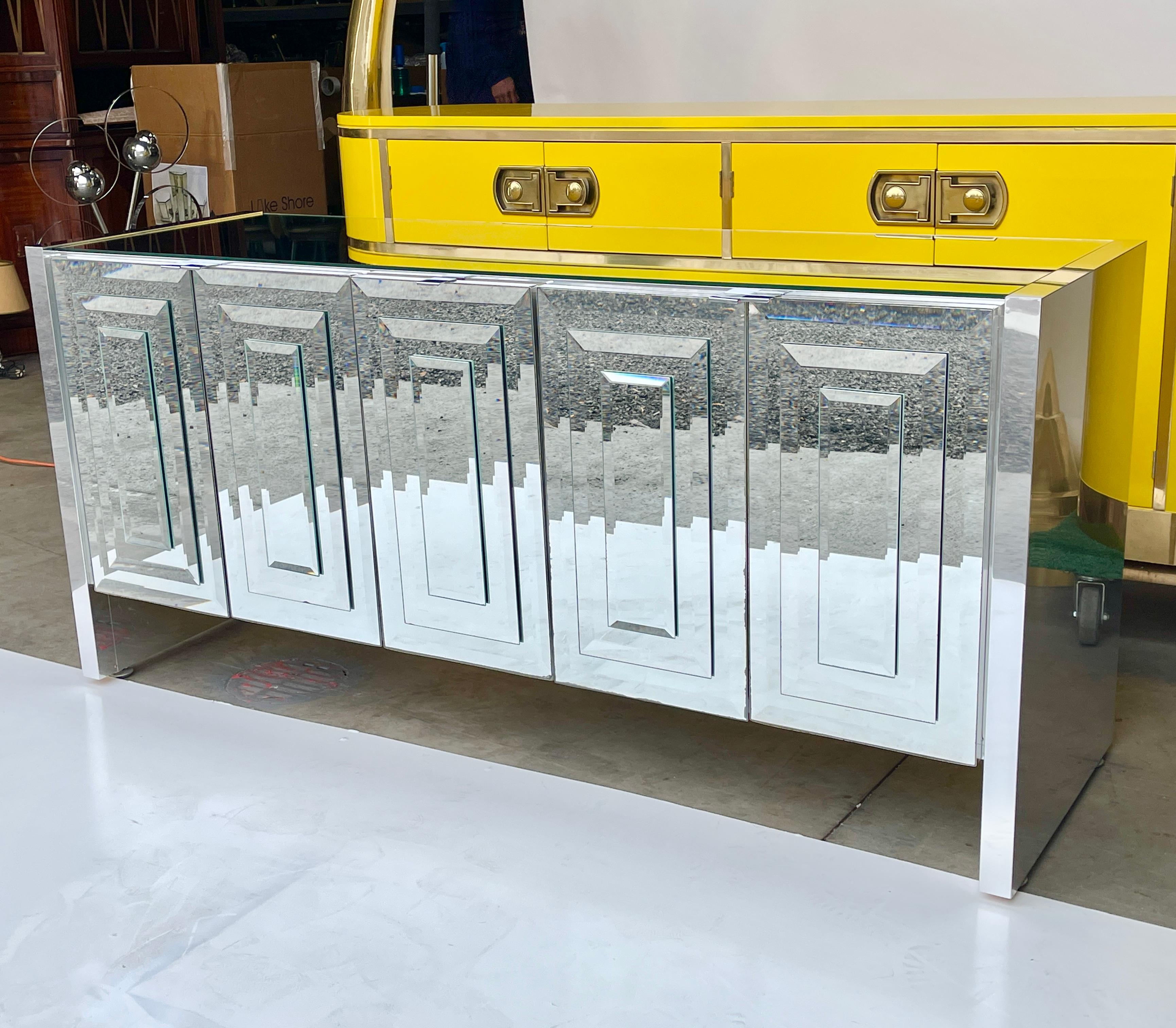 American Ello Mirrored Five Door Sideboard by O. B. Solie For Sale