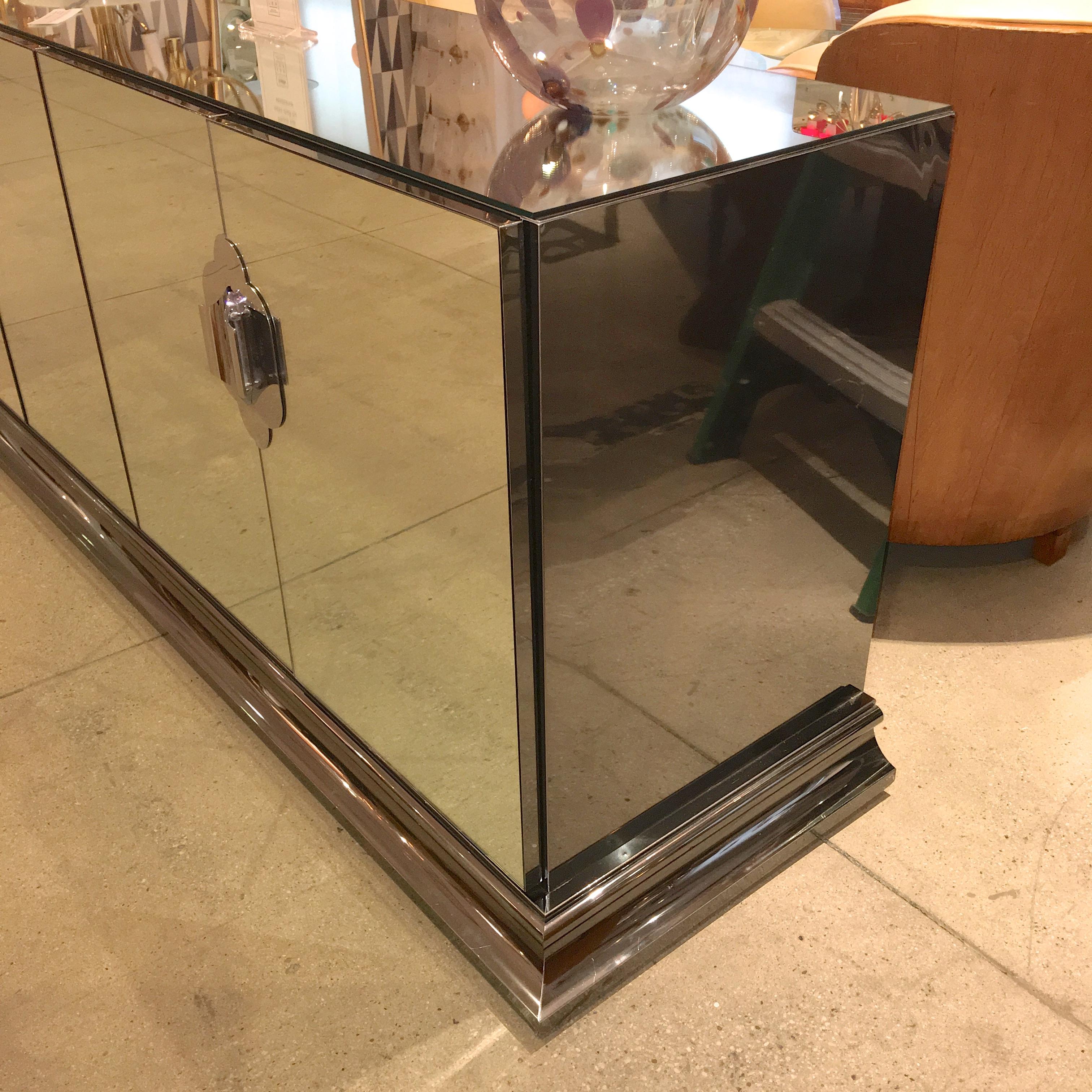 Ello Mirrored Sideboard with Chrome Base and Hardware by O. B. Solie In Excellent Condition In Hanover, MA