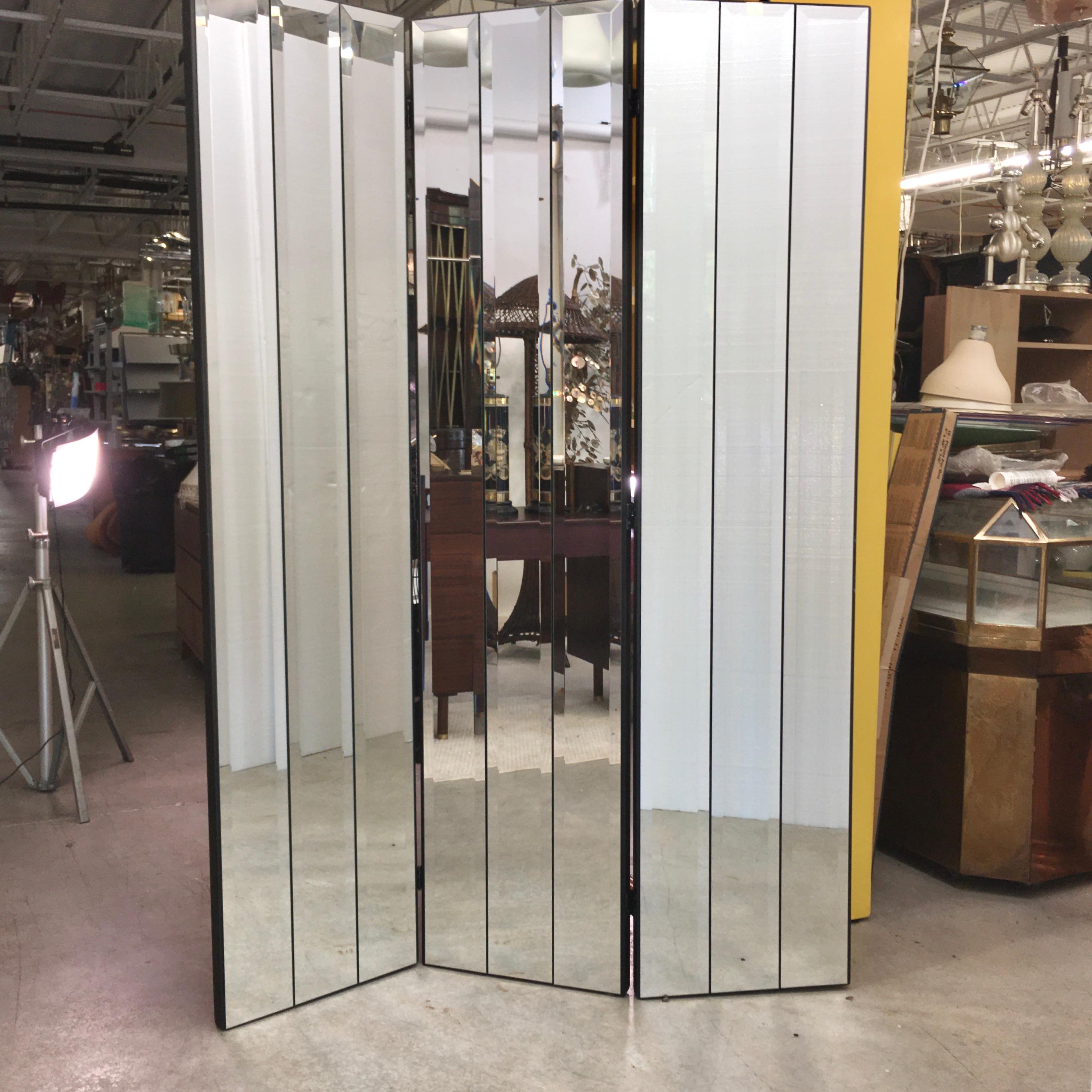 Mid-Century Modern Paravent ou séparateur de pièce Ello à trois panneaux en miroir