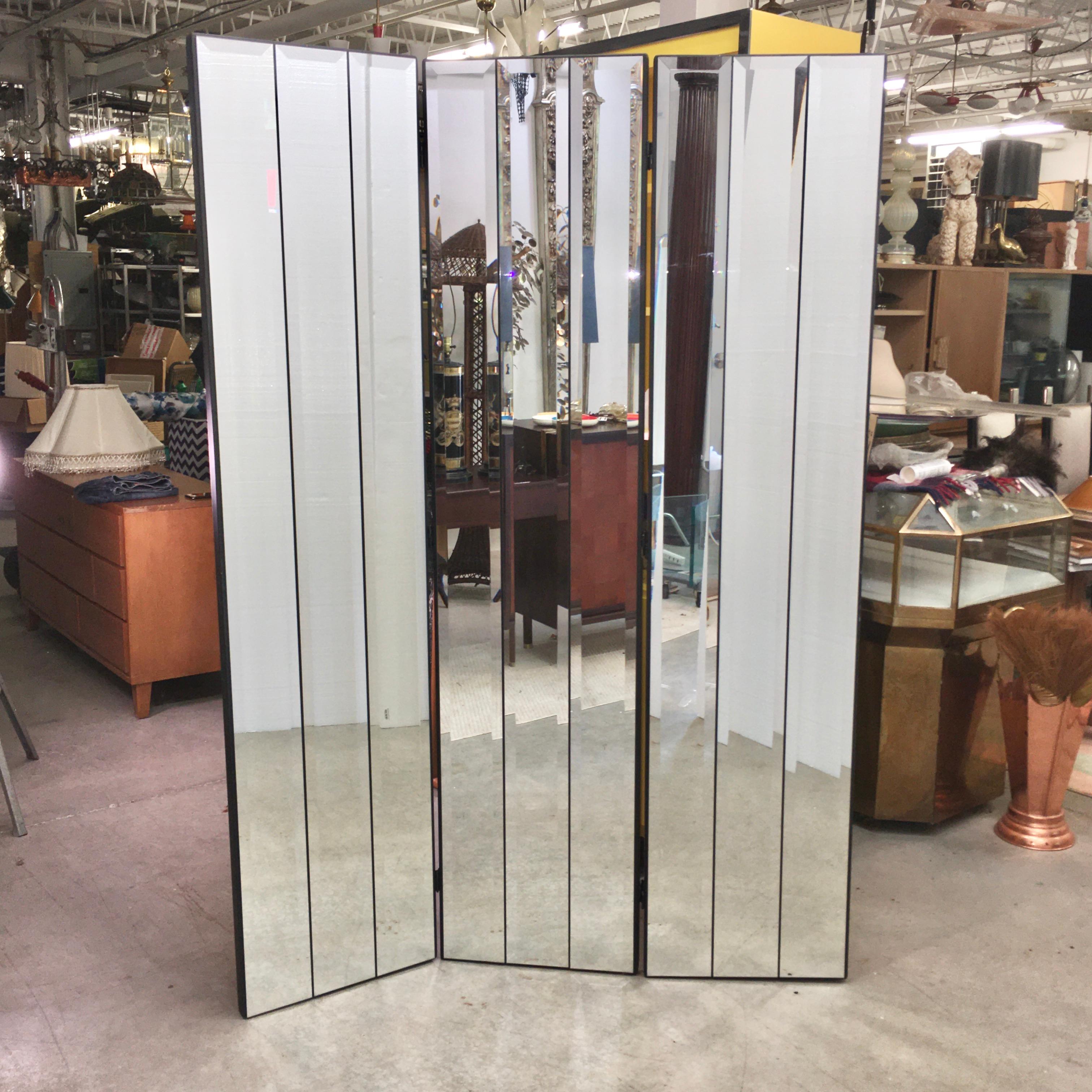 Américain Paravent ou séparateur de pièce Ello à trois panneaux en miroir