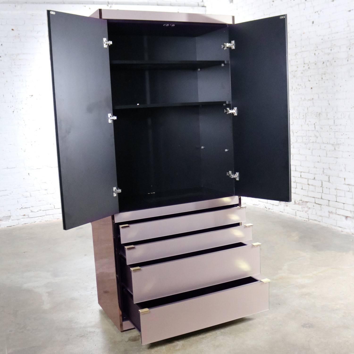 Modern Ello Optima Brass and Rose Gray Glass Wardrobe Entertainment Storage Cabinet