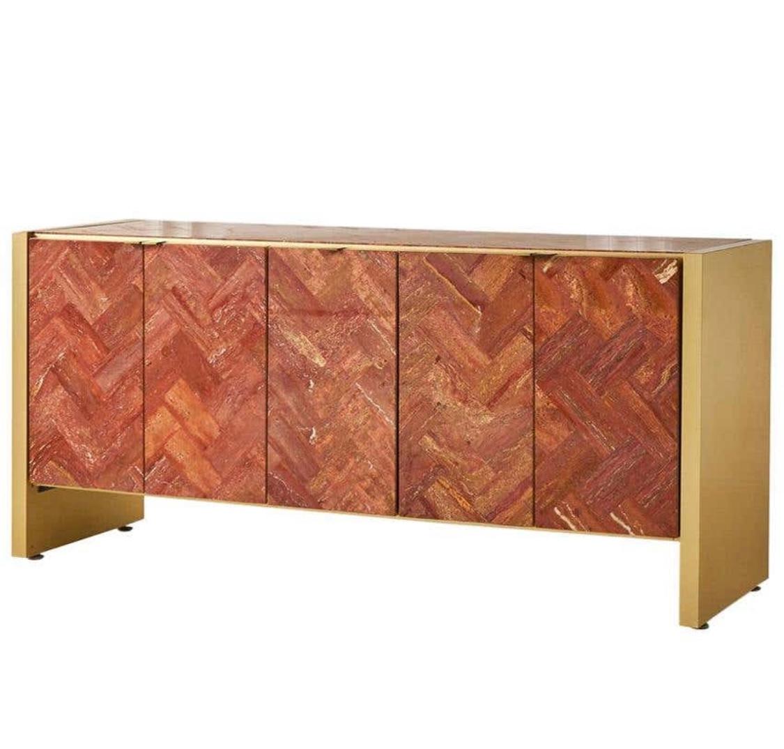 Ello Persian Red Travertine and Brass Sideboard For Sale 9
