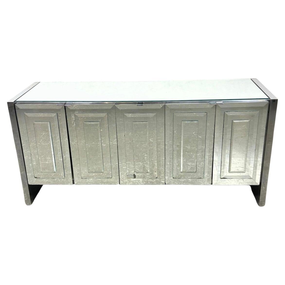 Ello Post Modern Mid century layered Glass Mirror 5 door Credenza C. 1980s For Sale