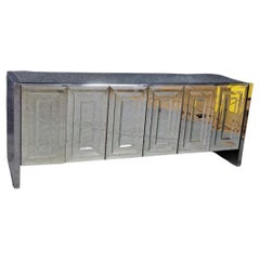 Crédence Ello post-moderne du milieu du siècle dernier, miroir à 6 portes en verre superposé, vers 1980