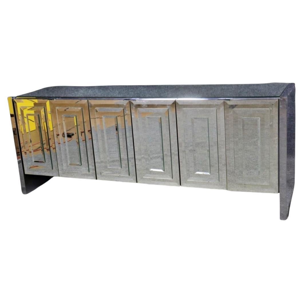 Ello Post Modern Mid century layered Glass Mirror 6 door Credenza C. 1980