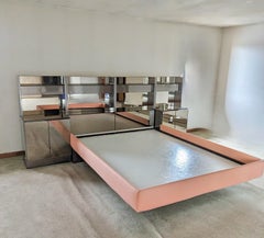 Ello Queen Size Floating Bed System in Gunmetal Stainless & Smoked Mirror