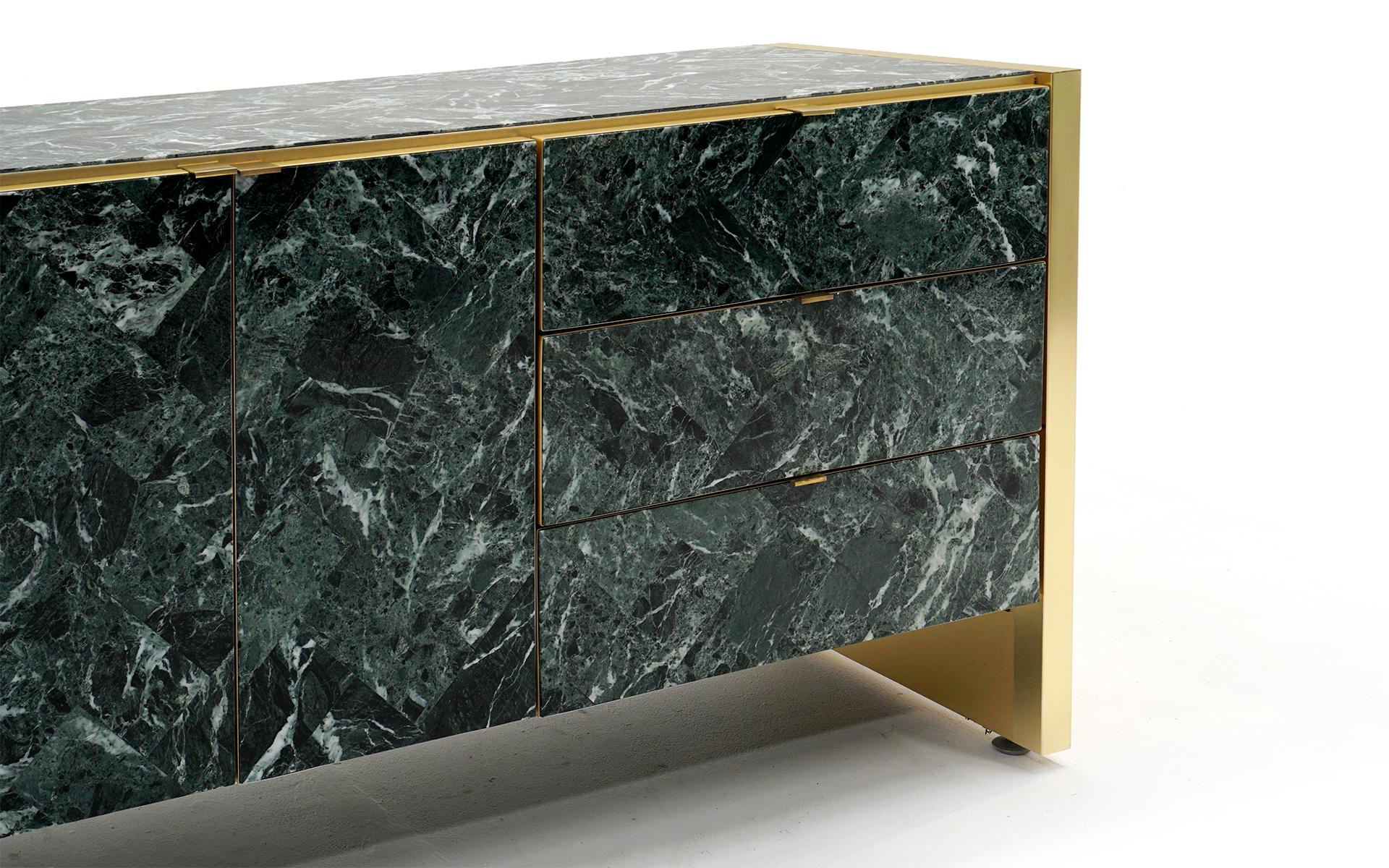Ello Storage Cabinet, Credenza, Dresser in Tessellated Green Marble and Brass 1