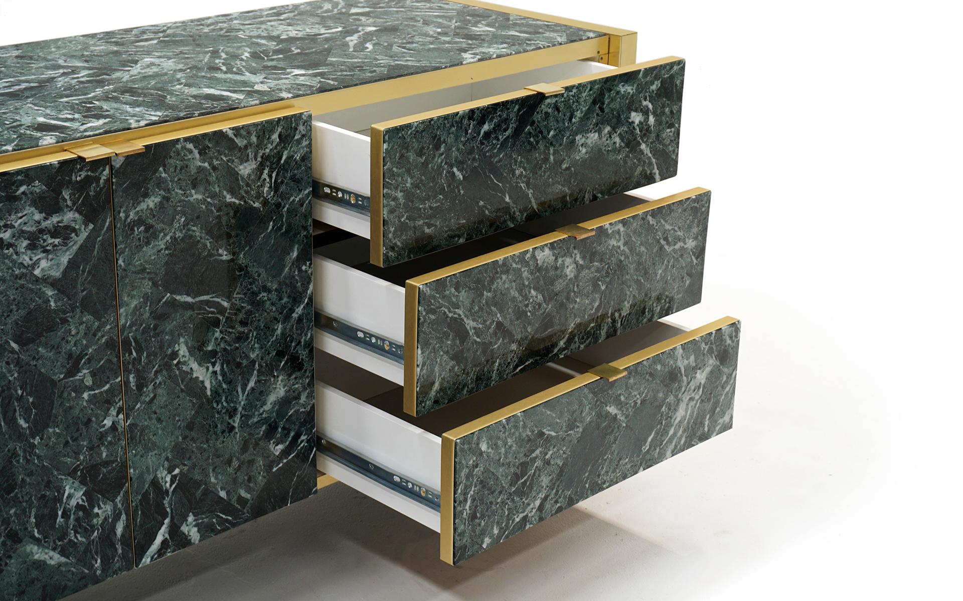 Ello Storage Cabinet, Credenza, Dresser in Tessellated Green Marble and Brass 3