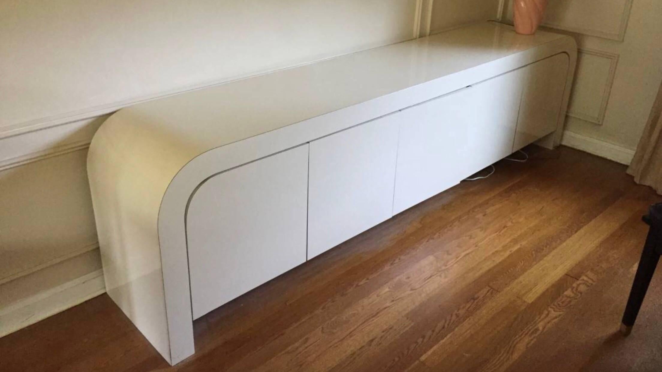 Mid-Century Modern Ello Style Waterfall Credenza in off White