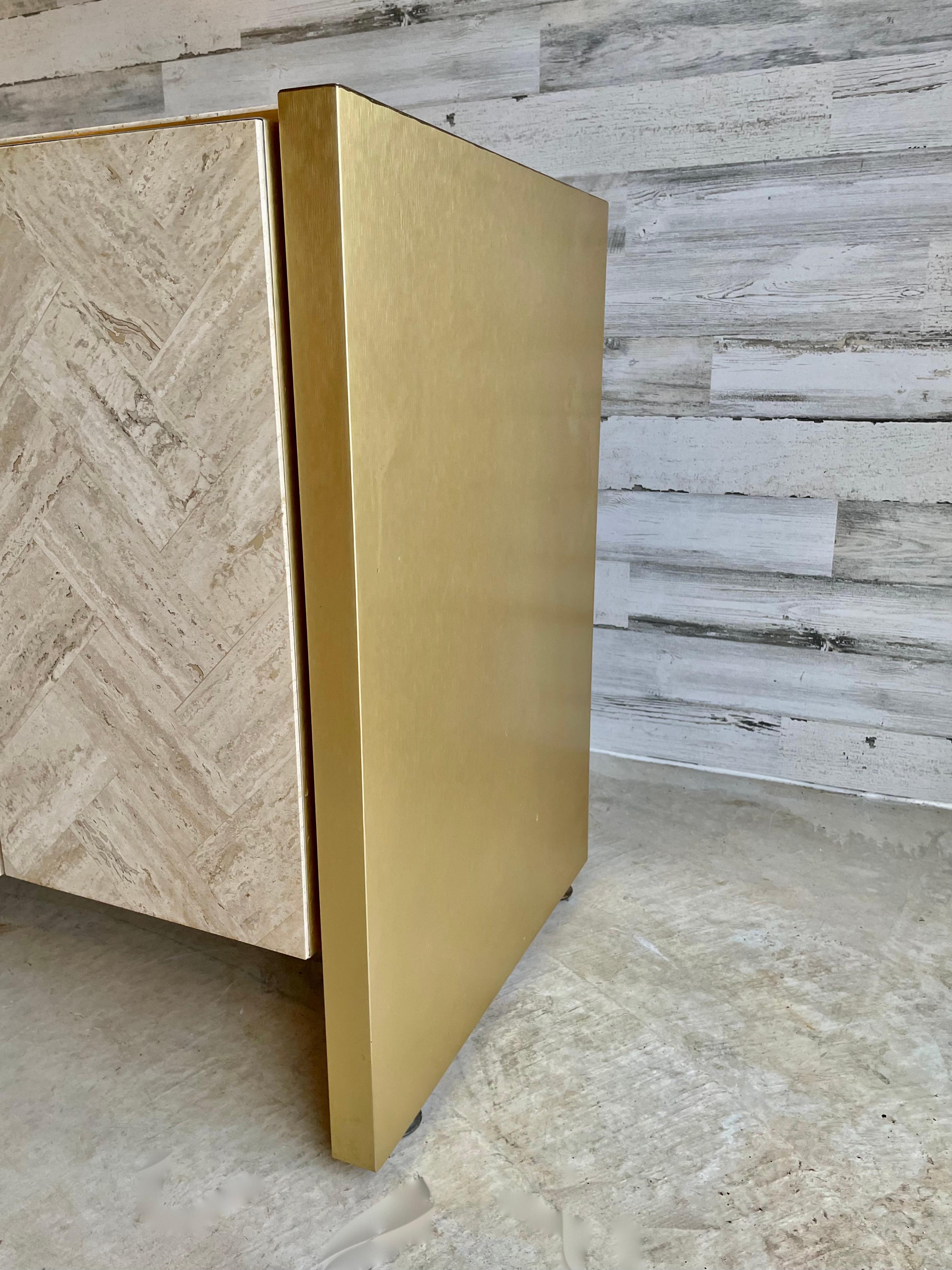 Ello Travertine and Brushed Brass Credenza For Sale 4