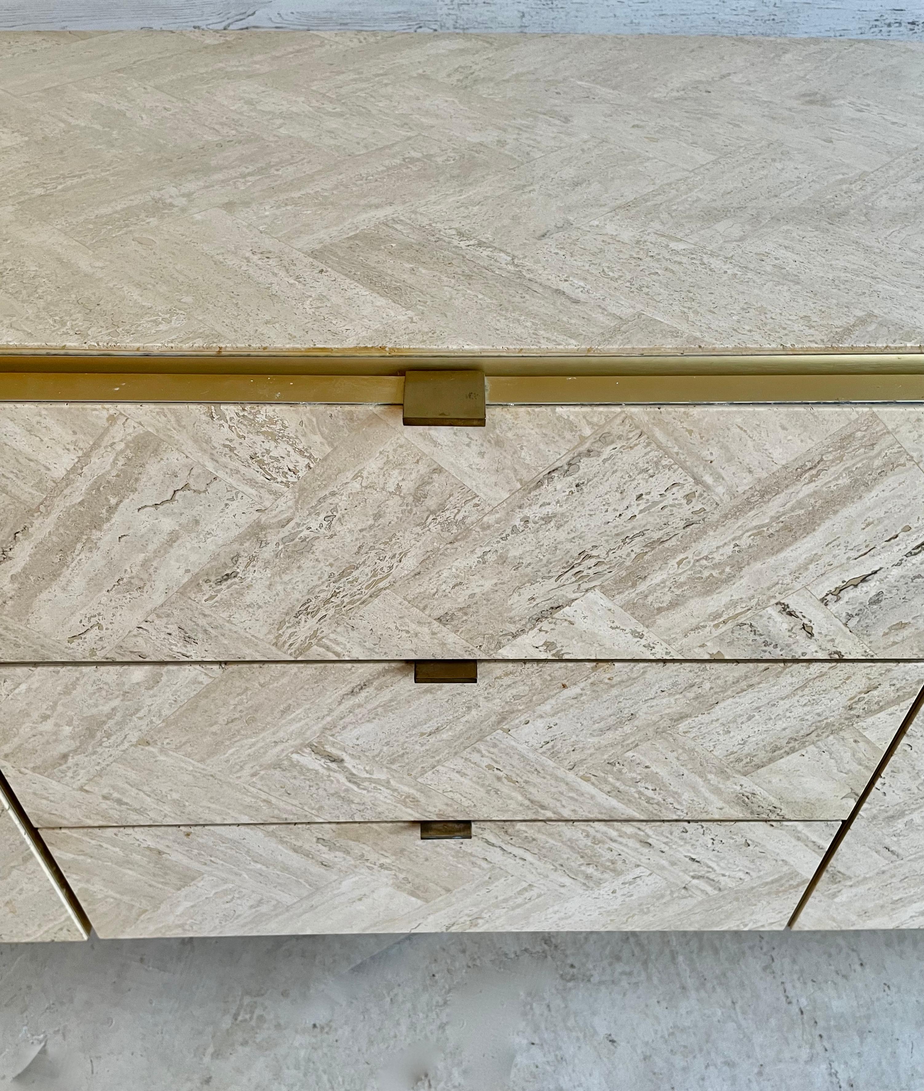 Ello Travertine and Brushed Brass Credenza 4