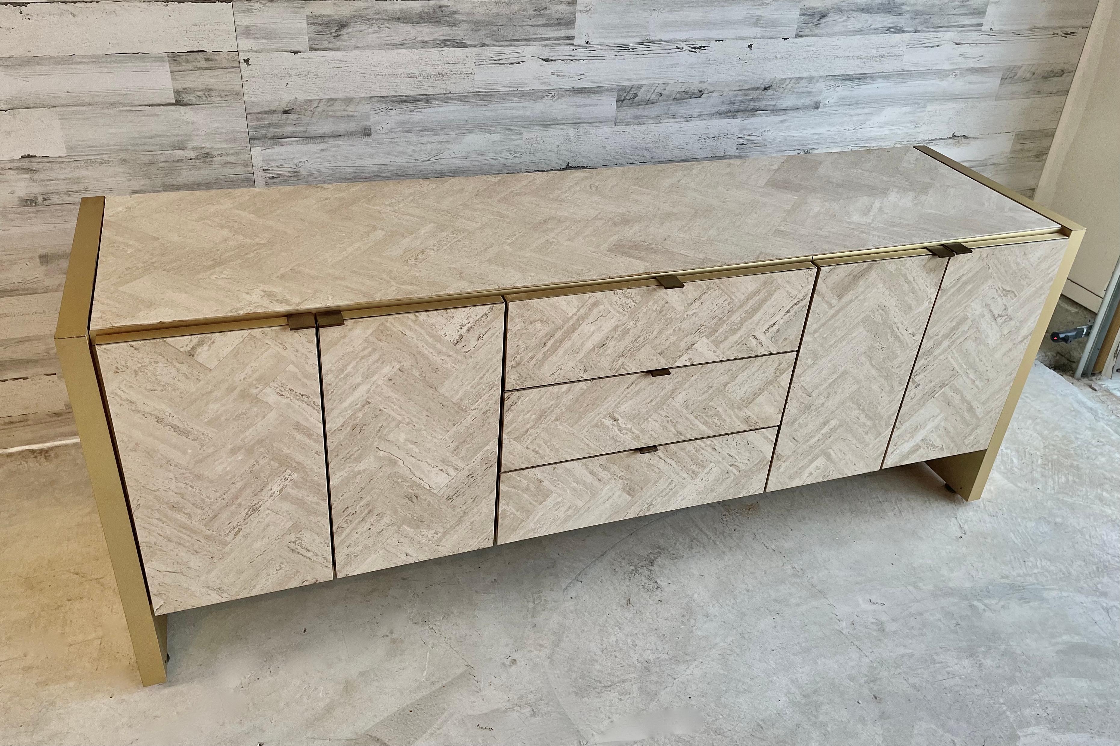 Ello Travertine and Brushed Brass Credenza For Sale 5
