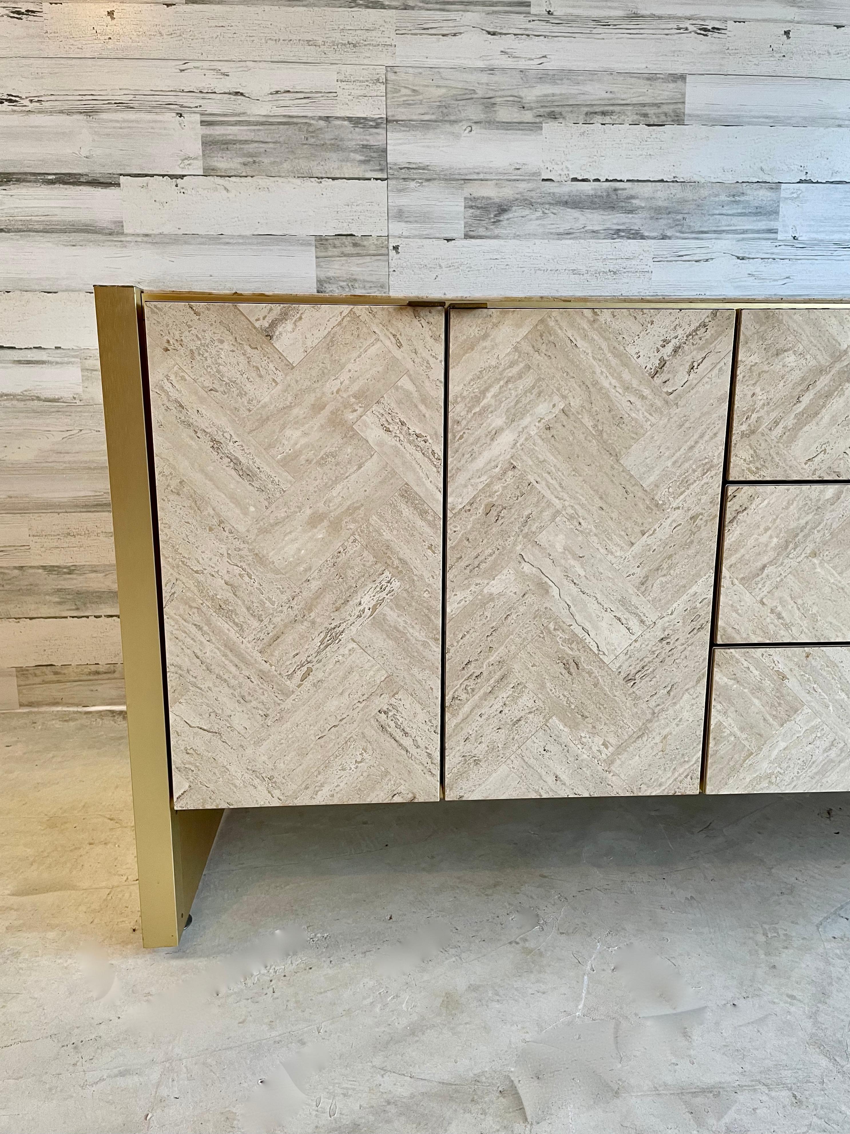 Ello Travertine and Brushed Brass Credenza 6